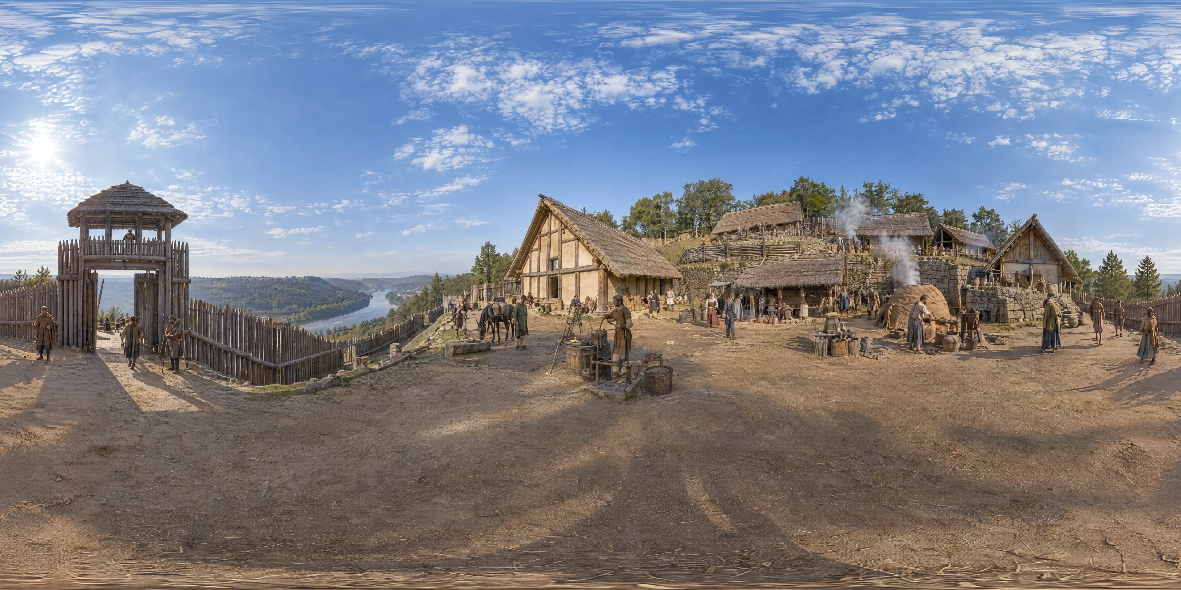 Panoramic scene depicting Celtic Oppidum of Závist (1st century BC), Acropolis on Hradiště hill, Závist, above the Vltava south of Prague.