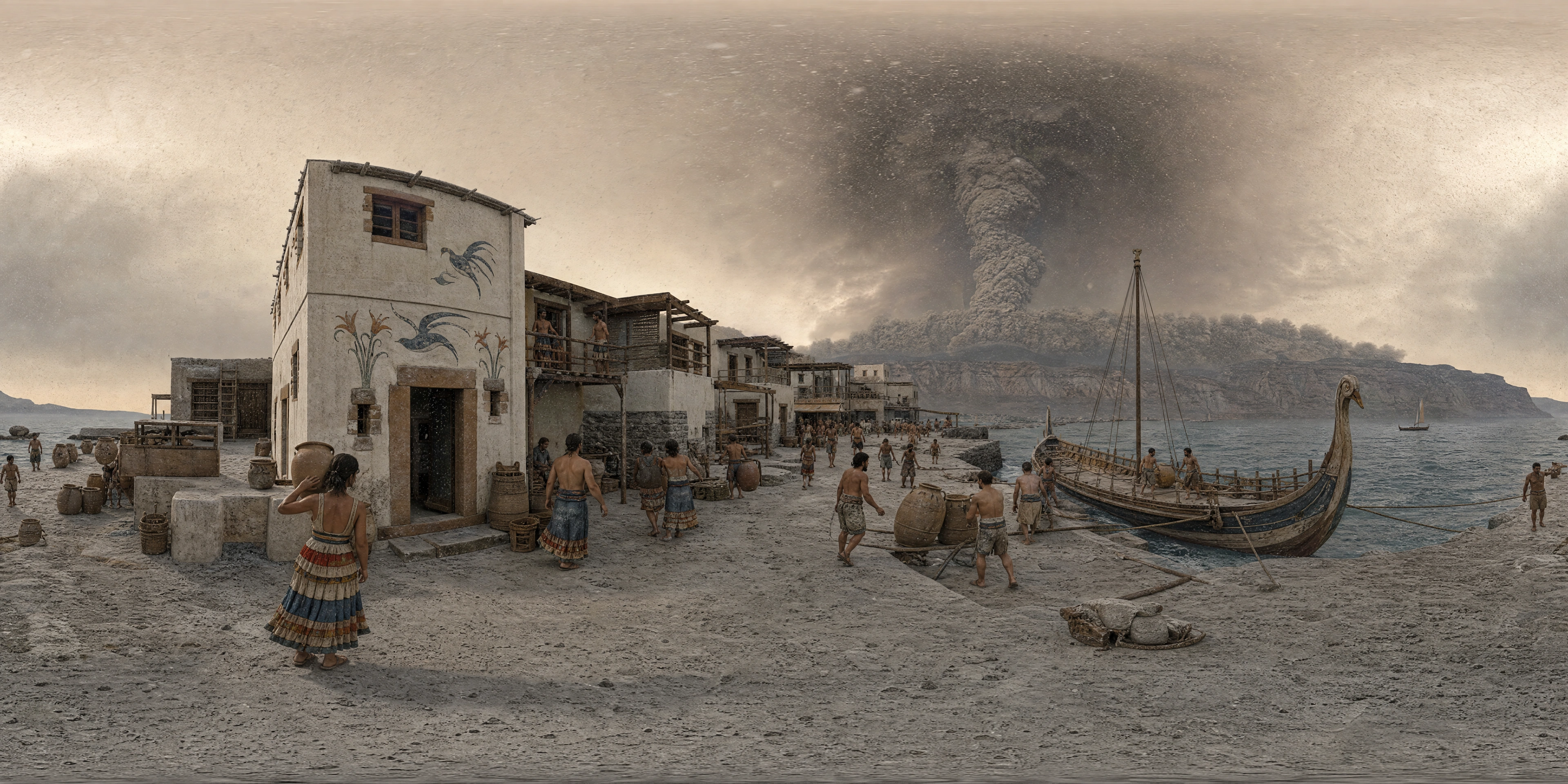Panoramic scene depicting Akrotiri, Thera (1600s BC), Akrotiri, Thera.