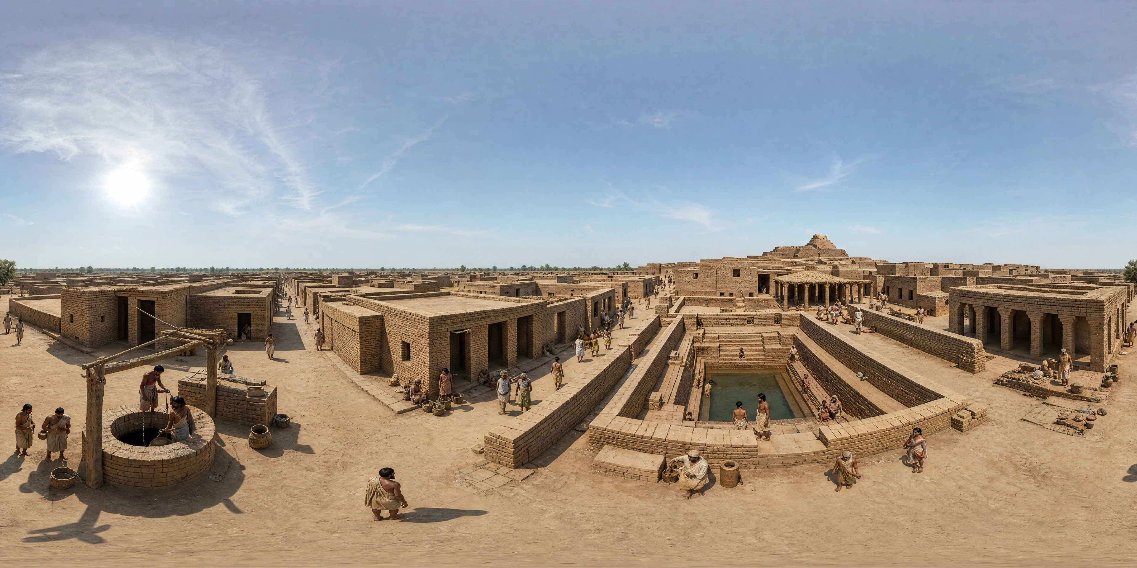 Panoramic scene depicting Mohenjo-daro (25th century BC), Mohenjo-daro, Indus floodplain.
