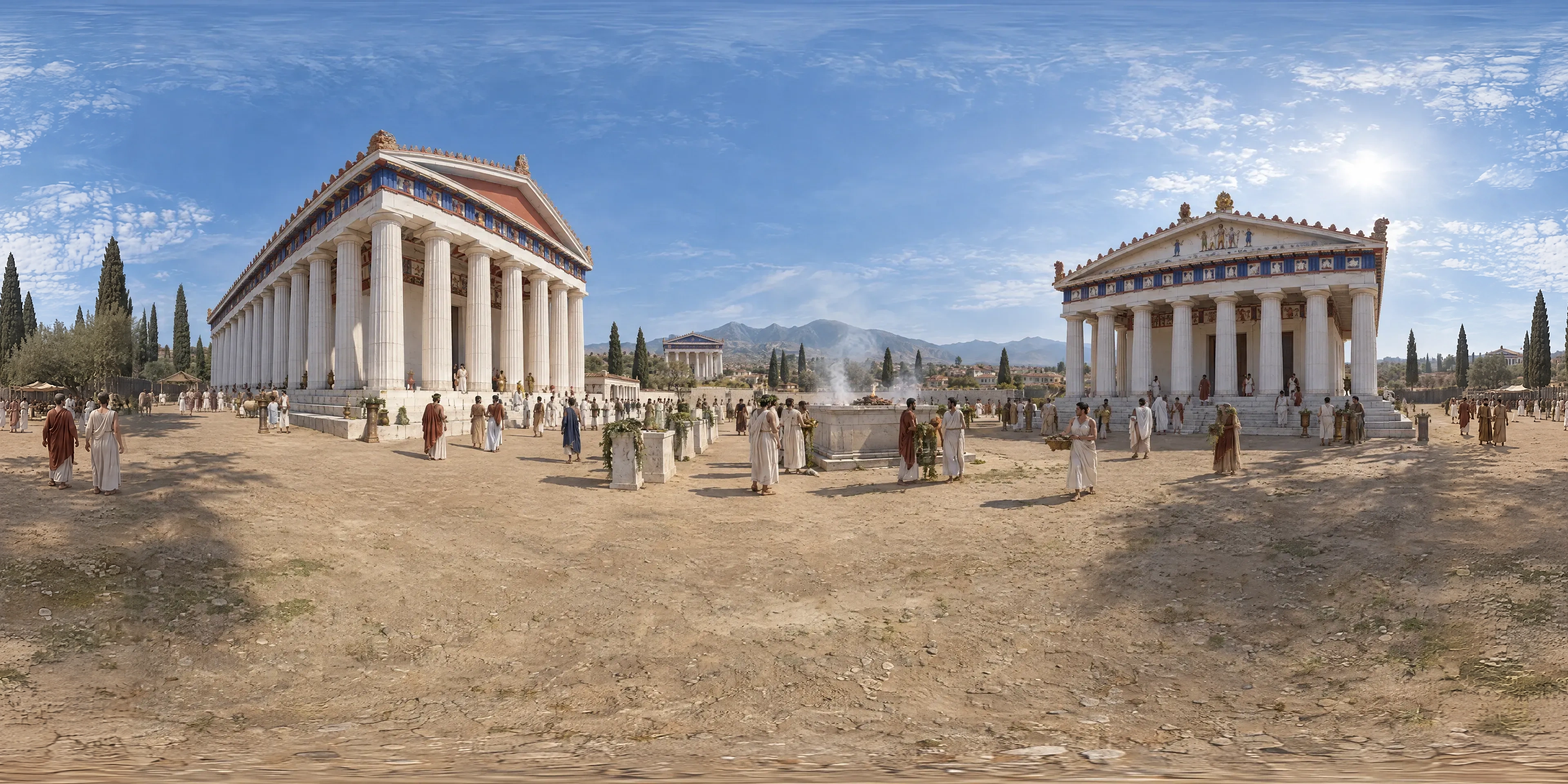 Panoramic scene depicting Temples of Hera at Poseidonia (Paestum) (450s BC), Southern sanctuary, Paestum.