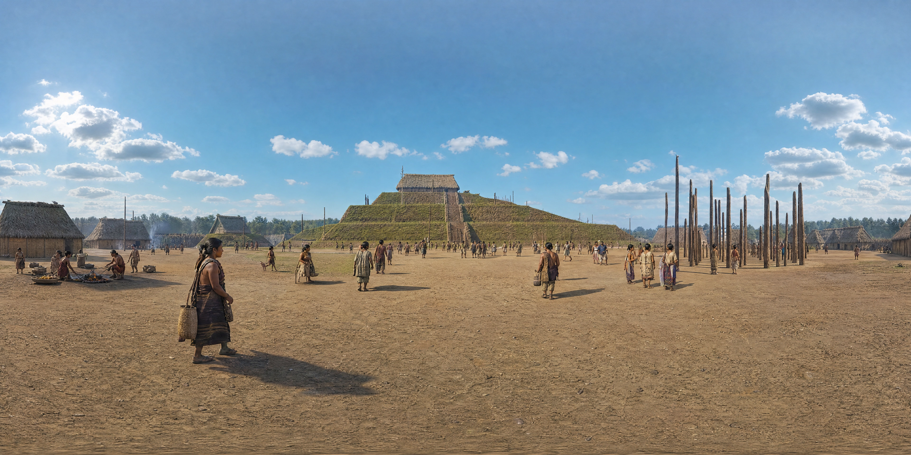 Panoramic scene depicting Monks Mound, Cahokia (11th century AD), Monks Mound, Cahokia.
