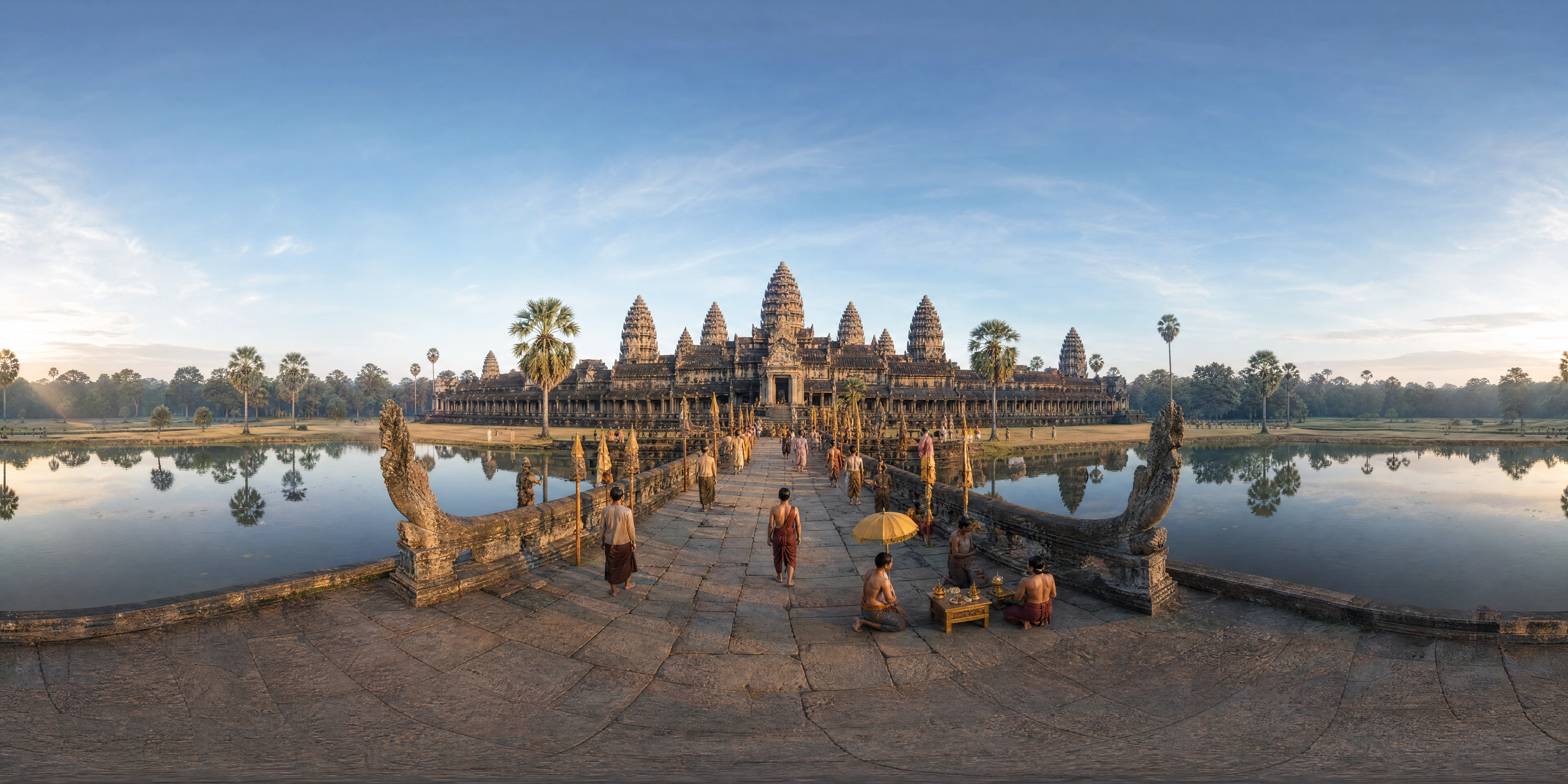 Panoramic scene depicting Angkor Wat at dawn (1150s), Angkor Wat.