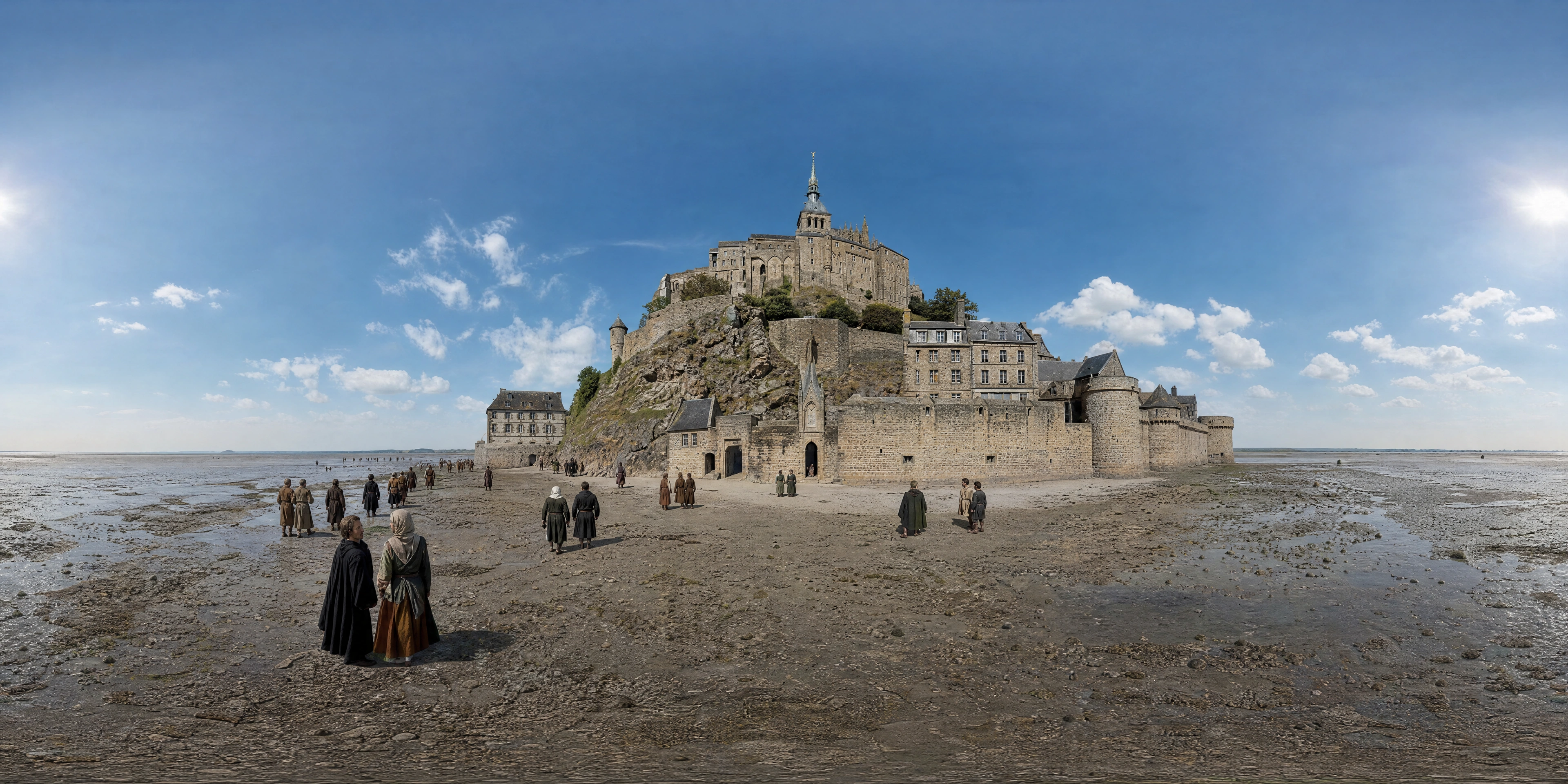 Panoramic scene depicting Mont-Saint-Michel (13th century AD), Mont-Saint-Michel.
