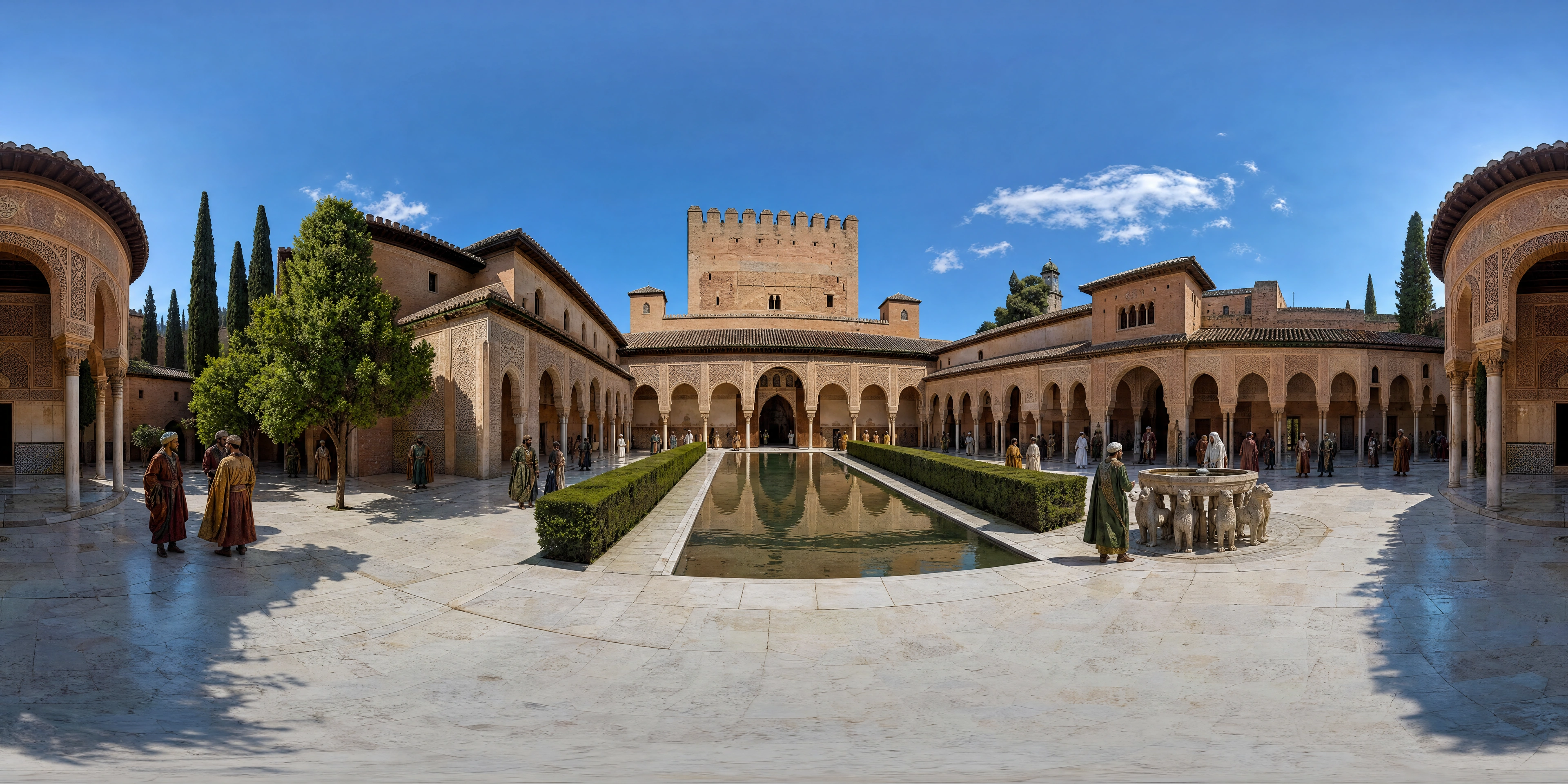 Panoramic scene depicting Alhambra, Granada (1350s), Alhambra, Granada.
