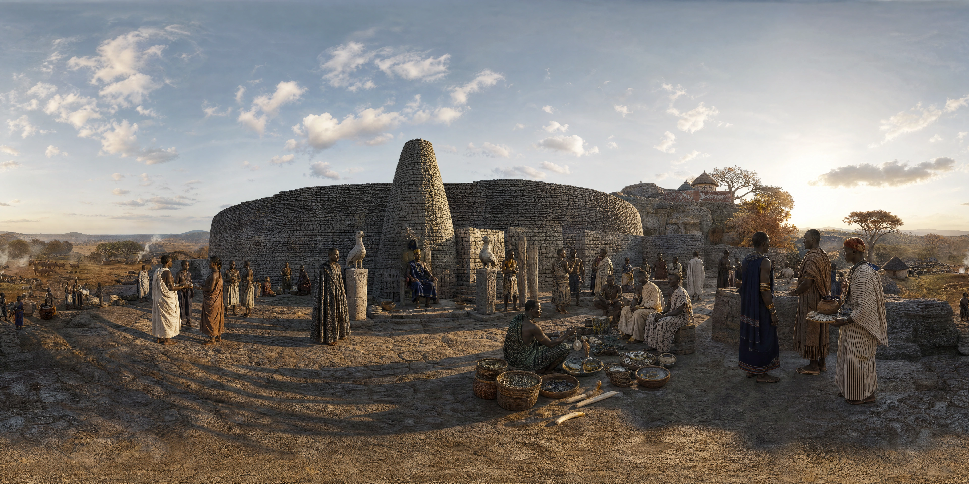 Panoramic scene depicting Great Zimbabwe (1350s), Great Zimbabwe.