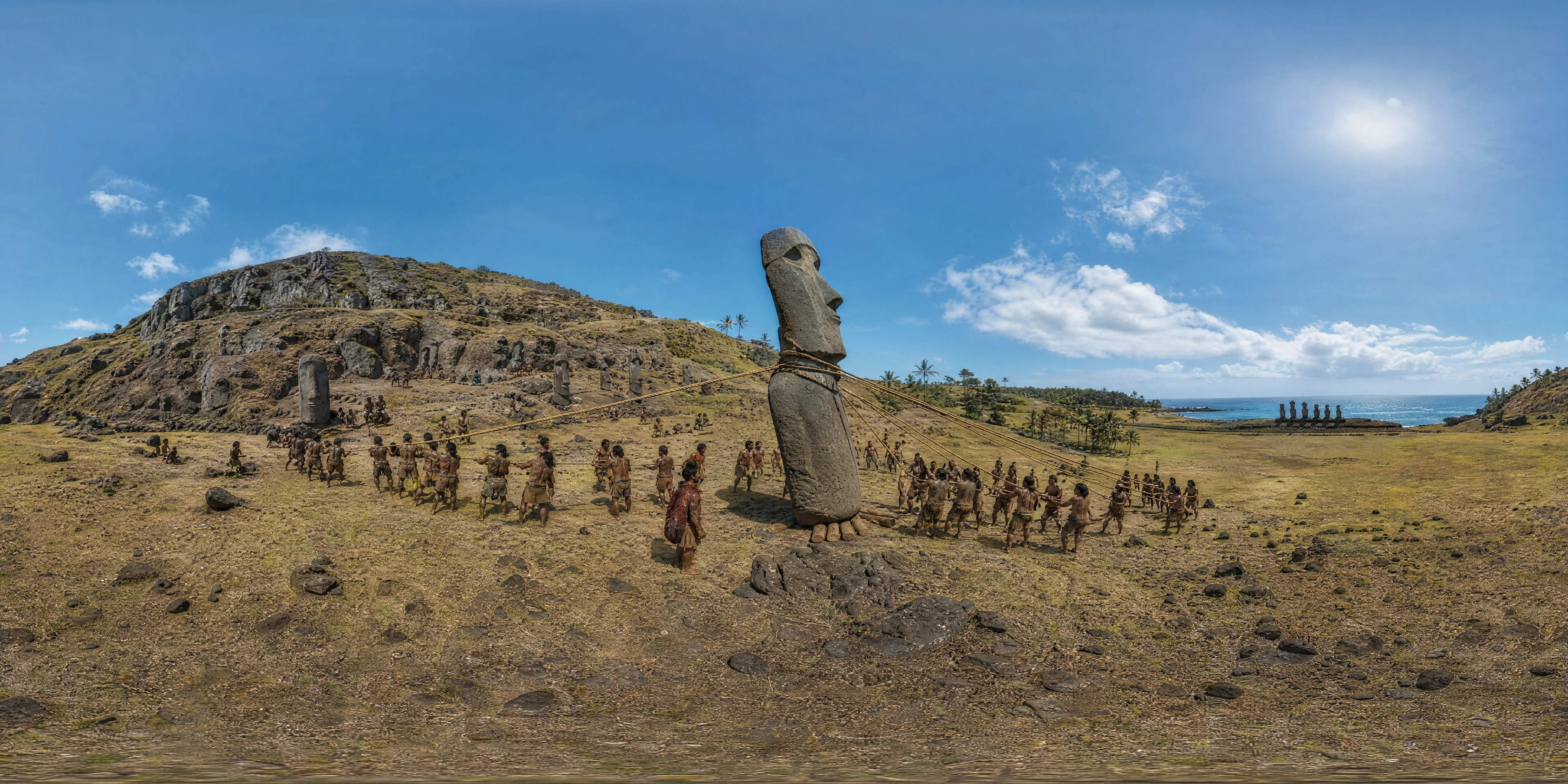 Panoramic scene depicting Rapa Nui (Easter Island) (14th century AD), Rapa Nui (Easter Island).