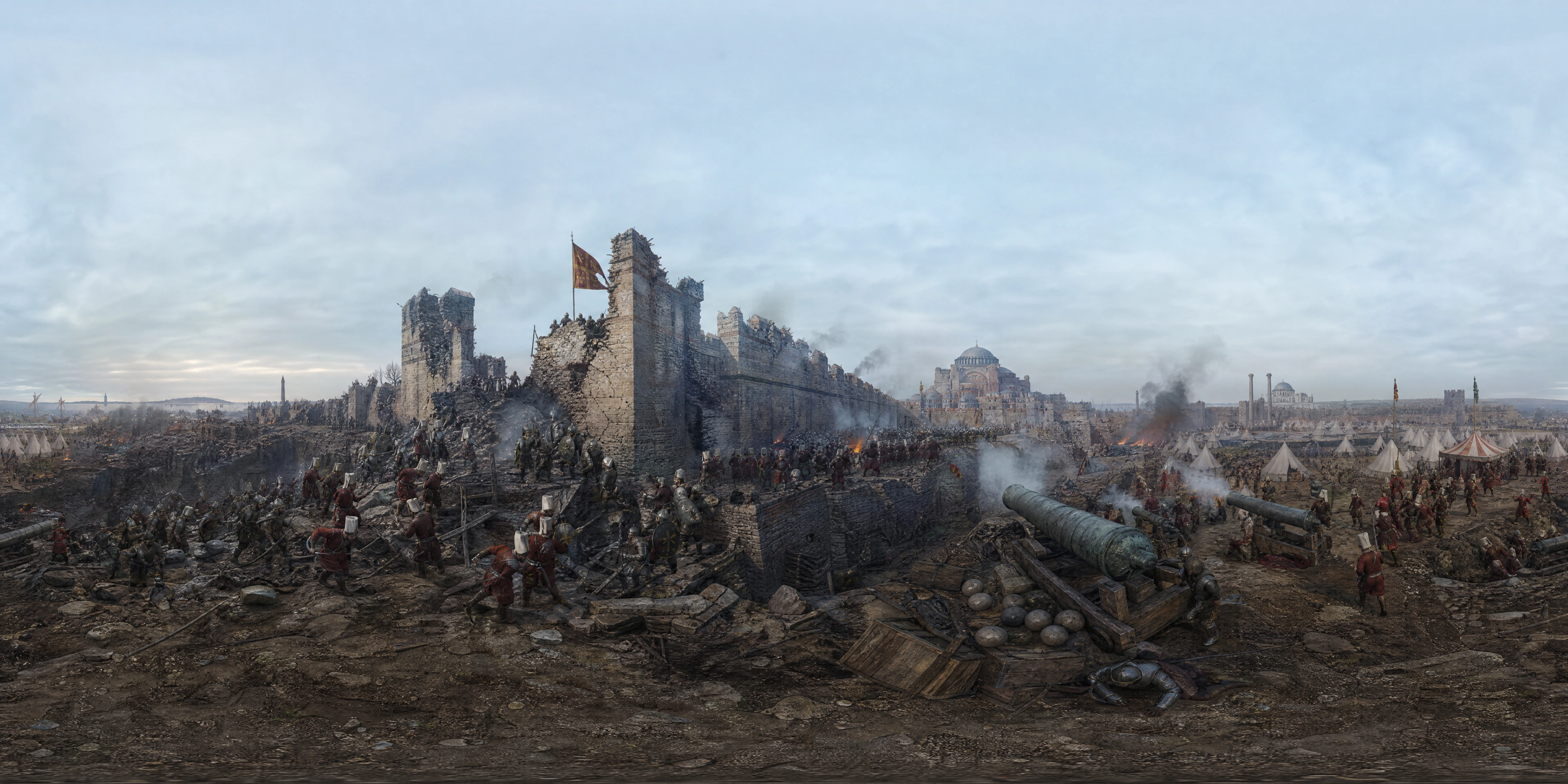 Panoramic scene depicting Theodosian Walls of Constantinople (1453), Theodosian Walls of Constantinople.
