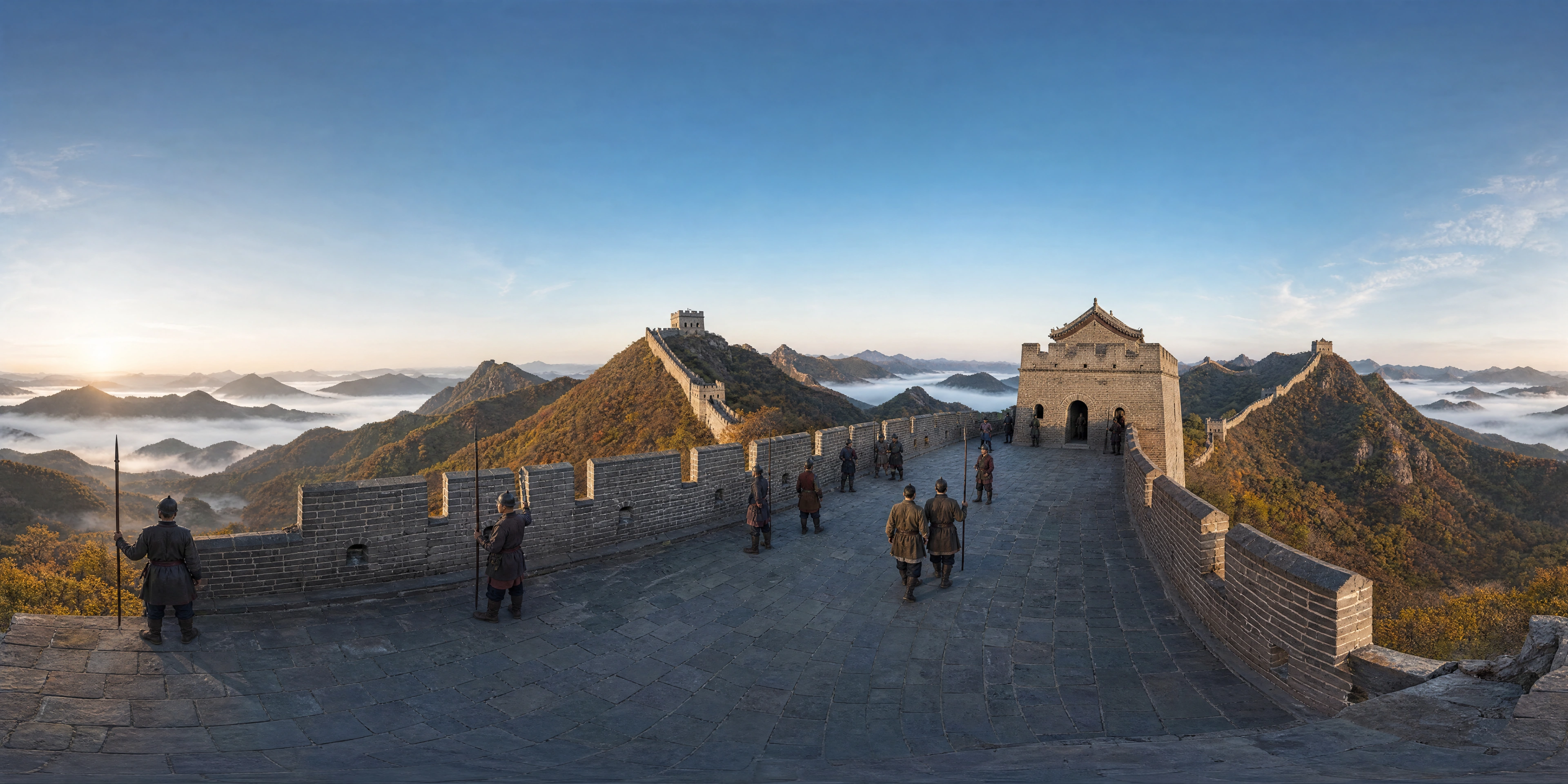 Panoramic scene depicting Great Wall of China, Jinshanling (15th century AD), Great Wall, Jinshanling, near Beijing.