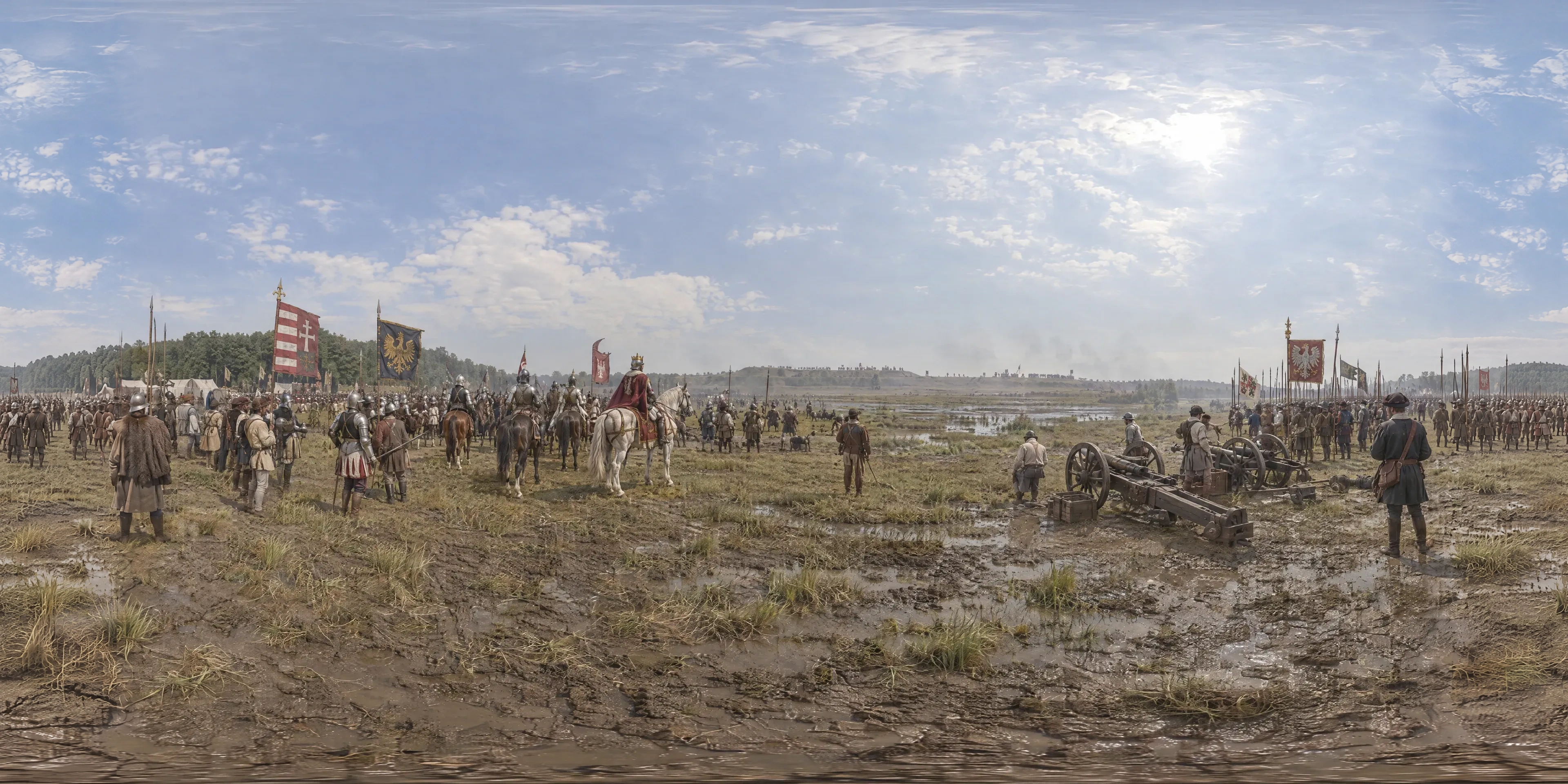 Panoramic scene depicting Plain of Mohács (1526), Hungarian battle line on the plain south of Mohács, near Sátorhely.