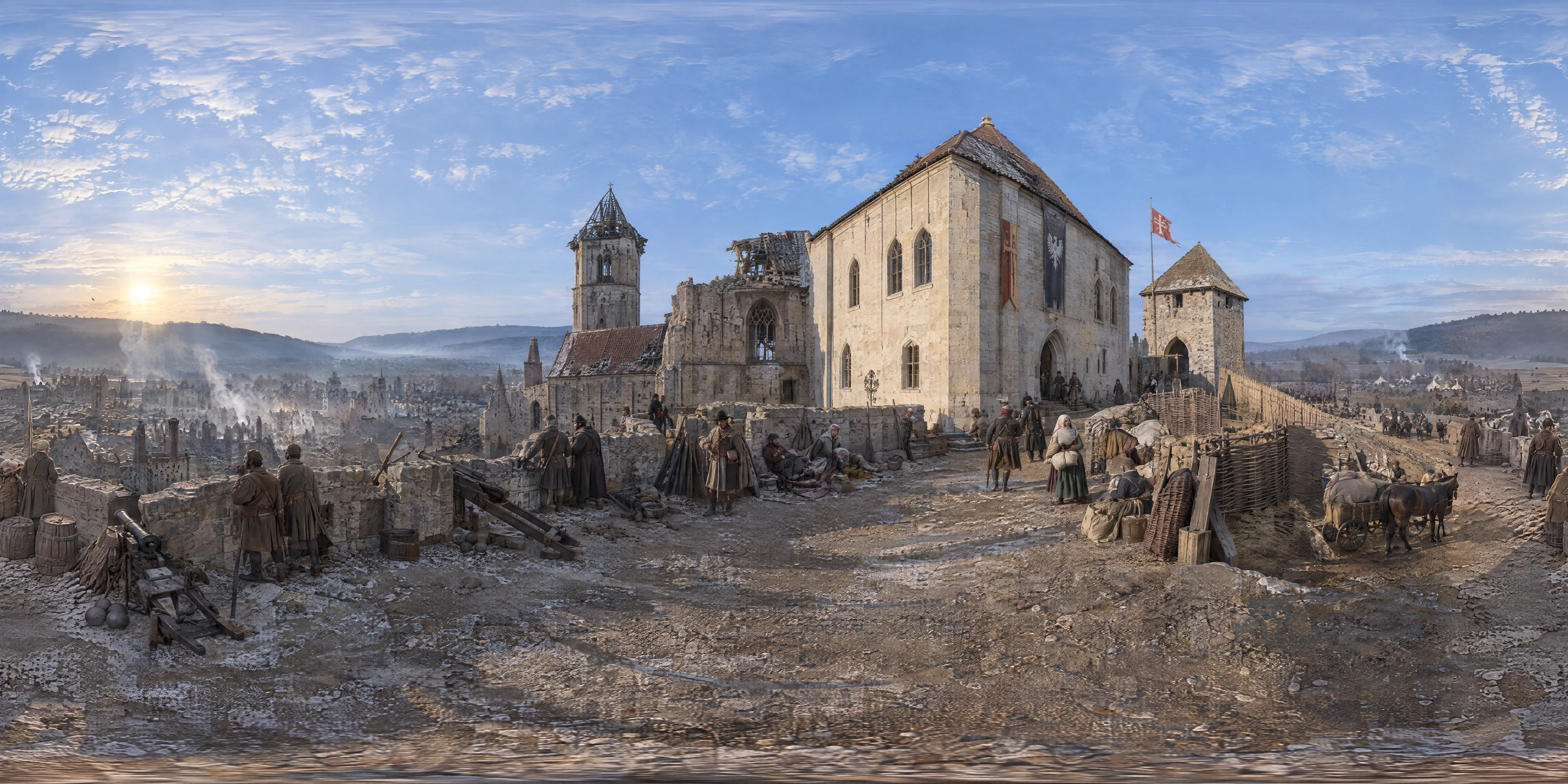 Panoramic scene depicting Eger Castle (1552), North wall of the inner castle beside the bishop's palace, Eger.