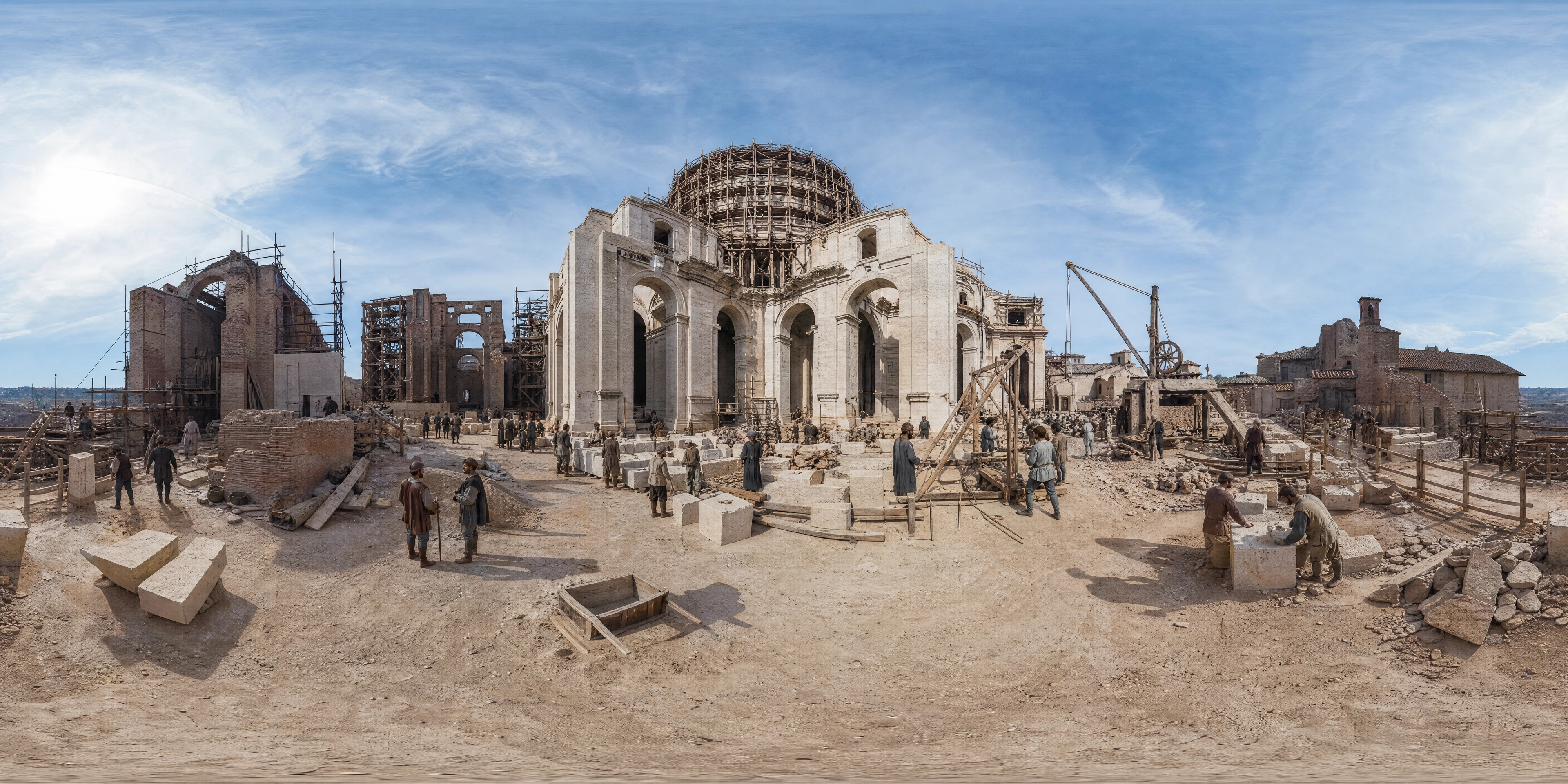 Panoramic scene depicting St. Peter's Basilica under construction, Vatican (1560s), St. Peter's Basilica.
