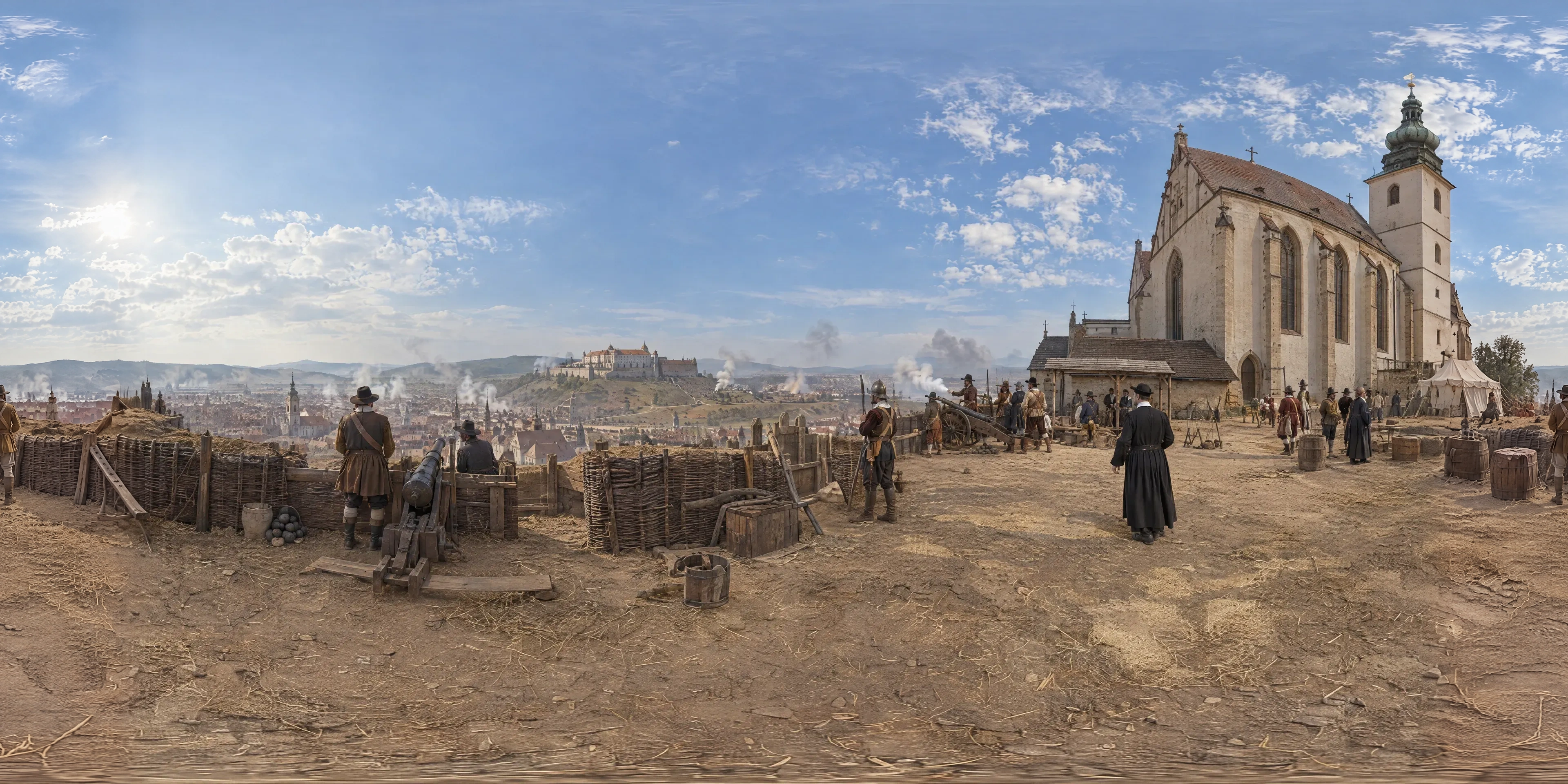 Panoramic scene depicting Petrov Hill, Brno (1645), Ramparts beside the church of St Peter and Paul on Petrov hill, Brno.