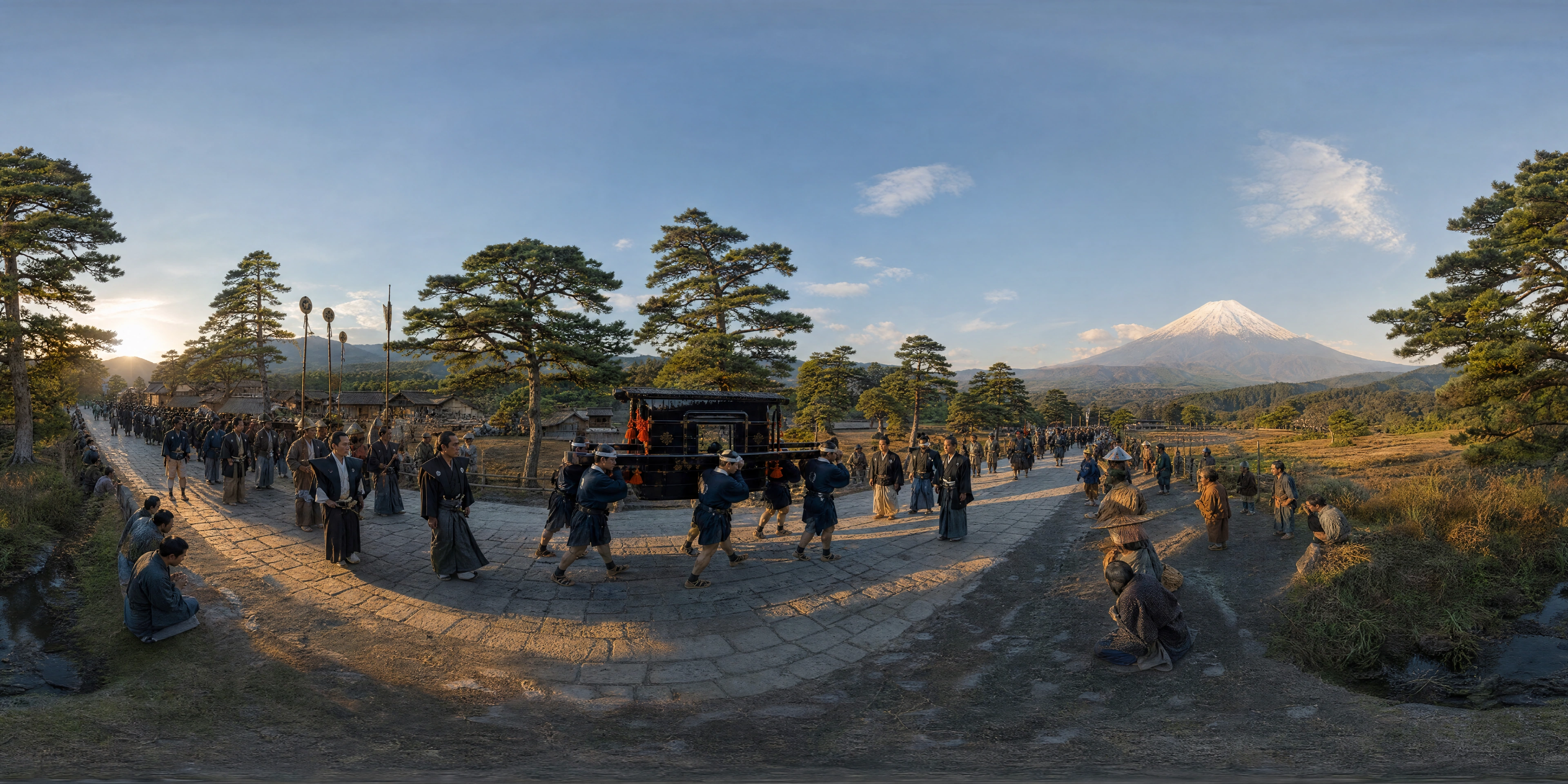 Panoramic scene depicting Tōkaidō road, Mt. Fuji (1650s), Tōkaidō road, Mt. Fuji.