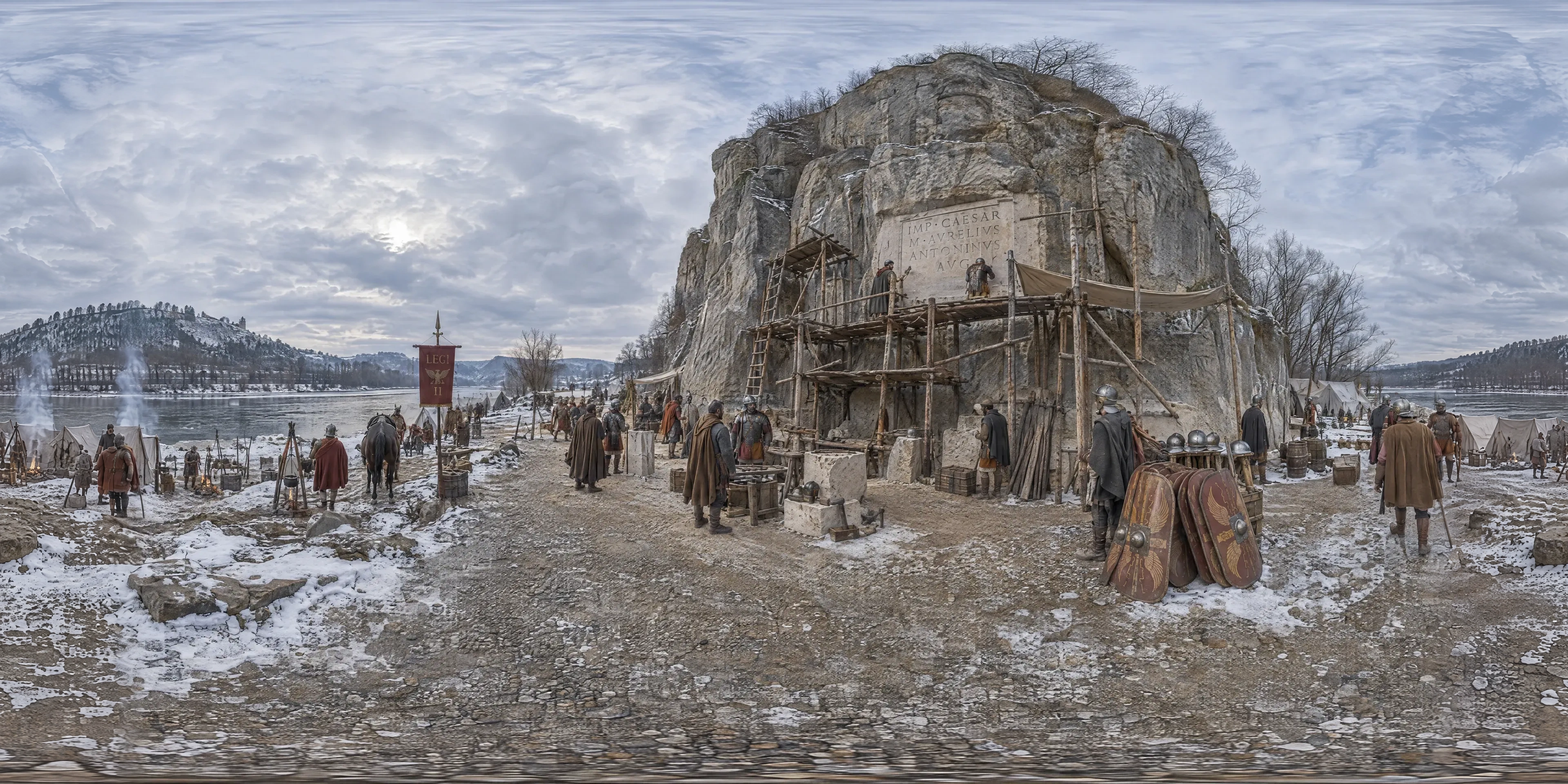 Panoramic scene depicting Castle Rock of Trenčín (Laugaricio) (179), Castle Rock below Trenčín Castle, Trenčín.