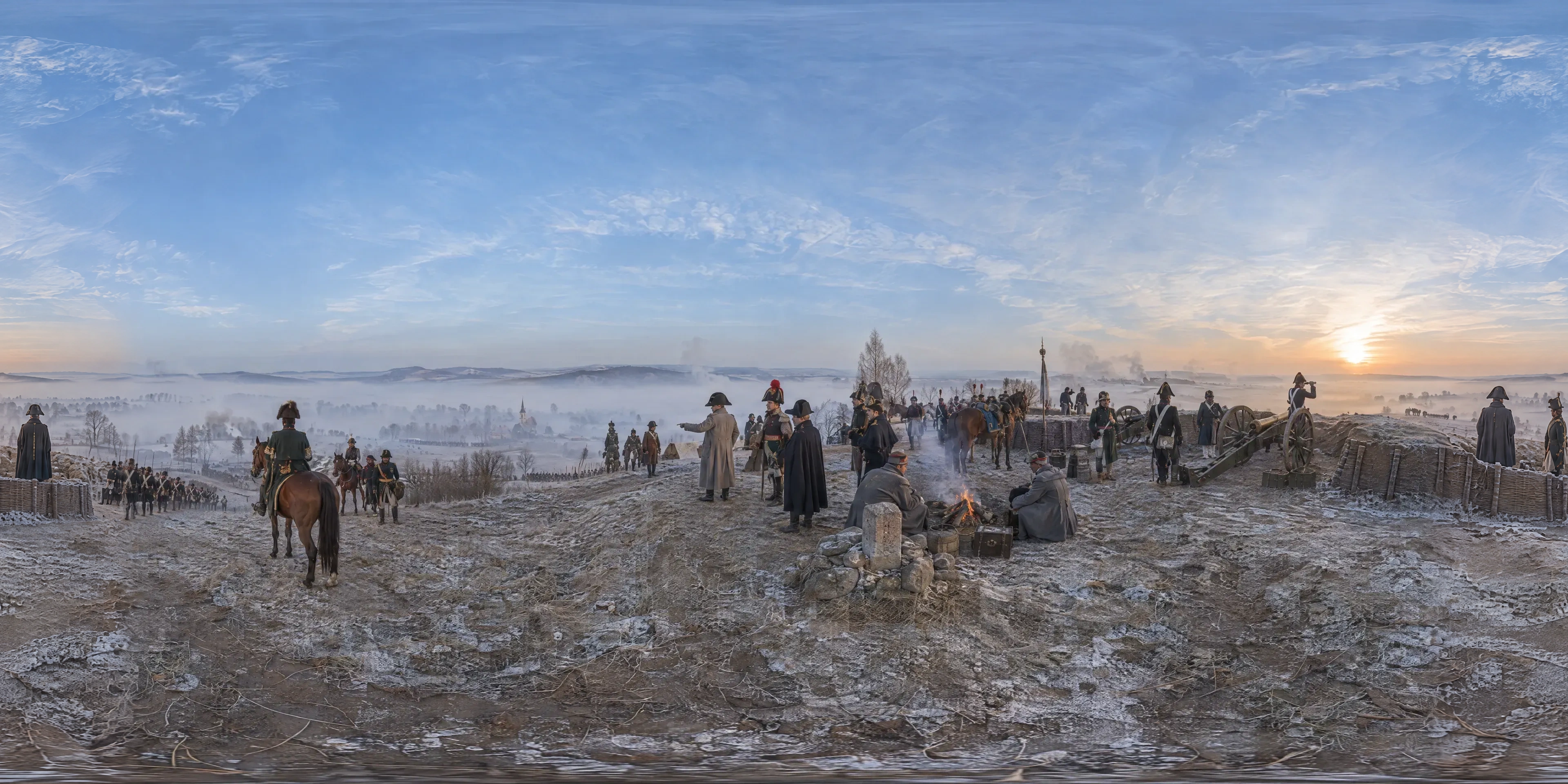 Panoramic scene depicting Žuráň Hill, Battlefield of Austerlitz (1805), Žuráň hill, Napoleon's command post, east of Brno, South Moravia.
