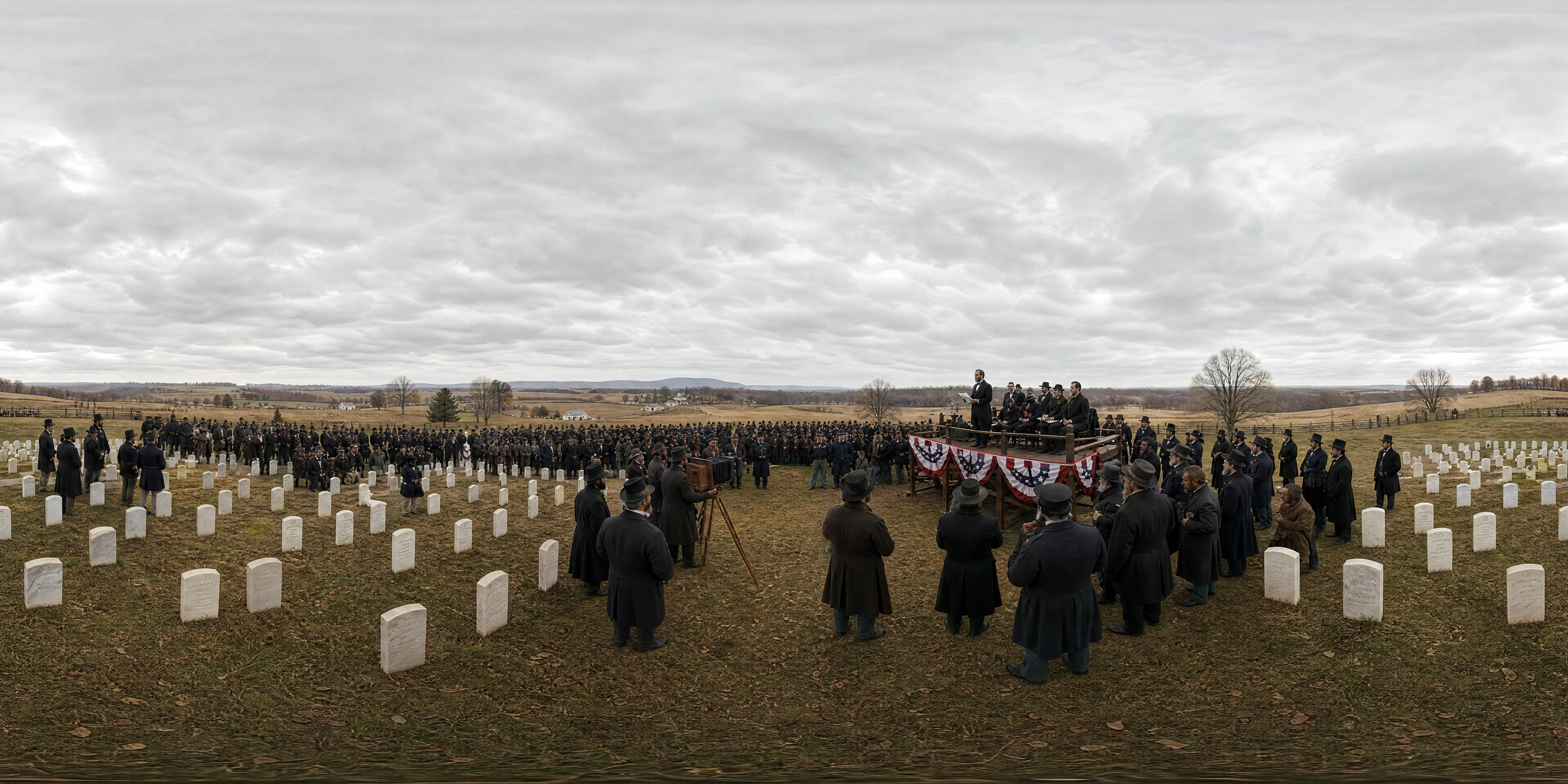 Panoramic scene depicting Soldiers' National Cemetery, Gettysburg (1863), Soldiers' National Cemetery, Gettysburg.