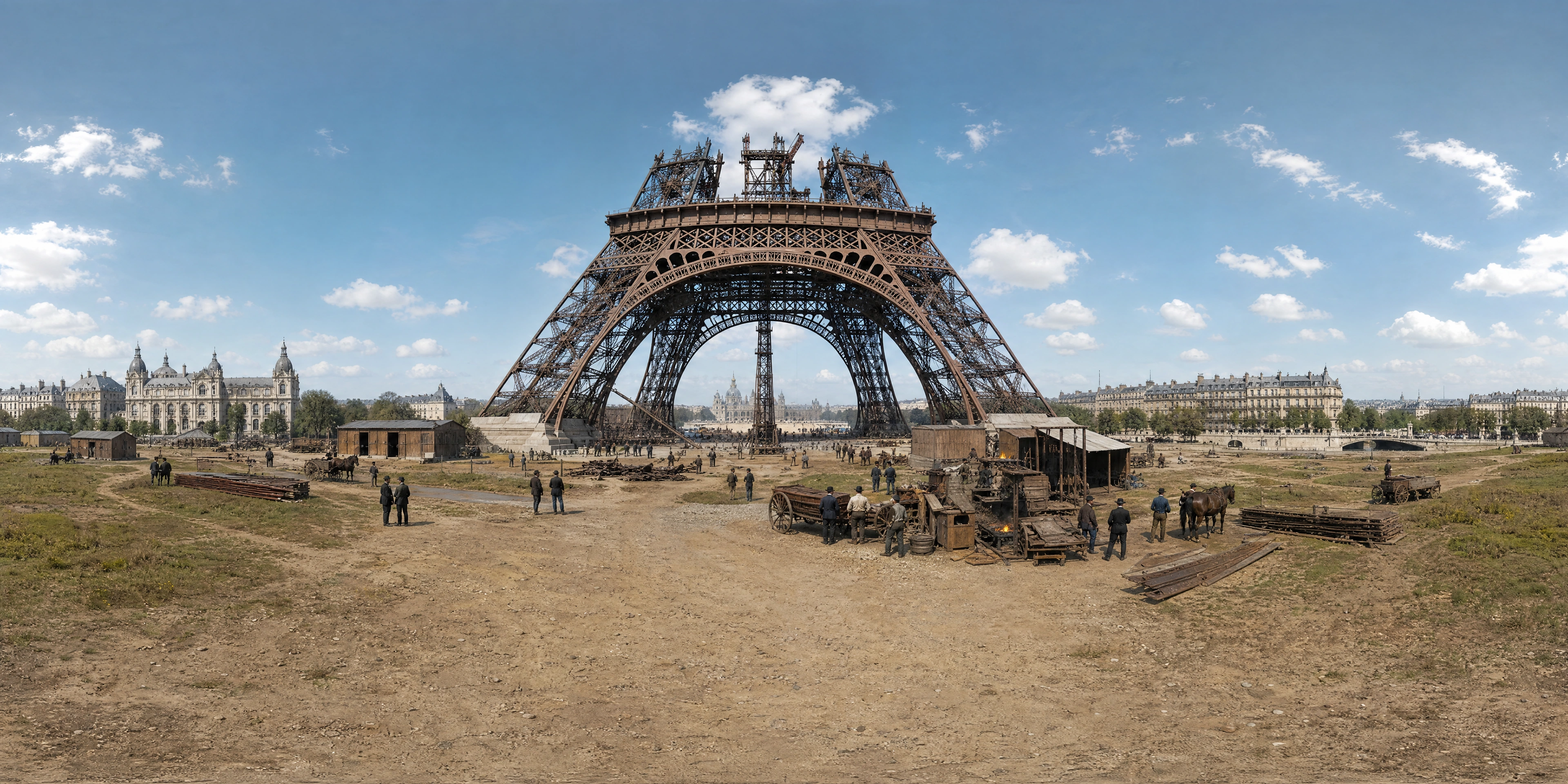 Panoramic scene depicting Champ de Mars, Paris (1888), Champ de Mars, Paris.
