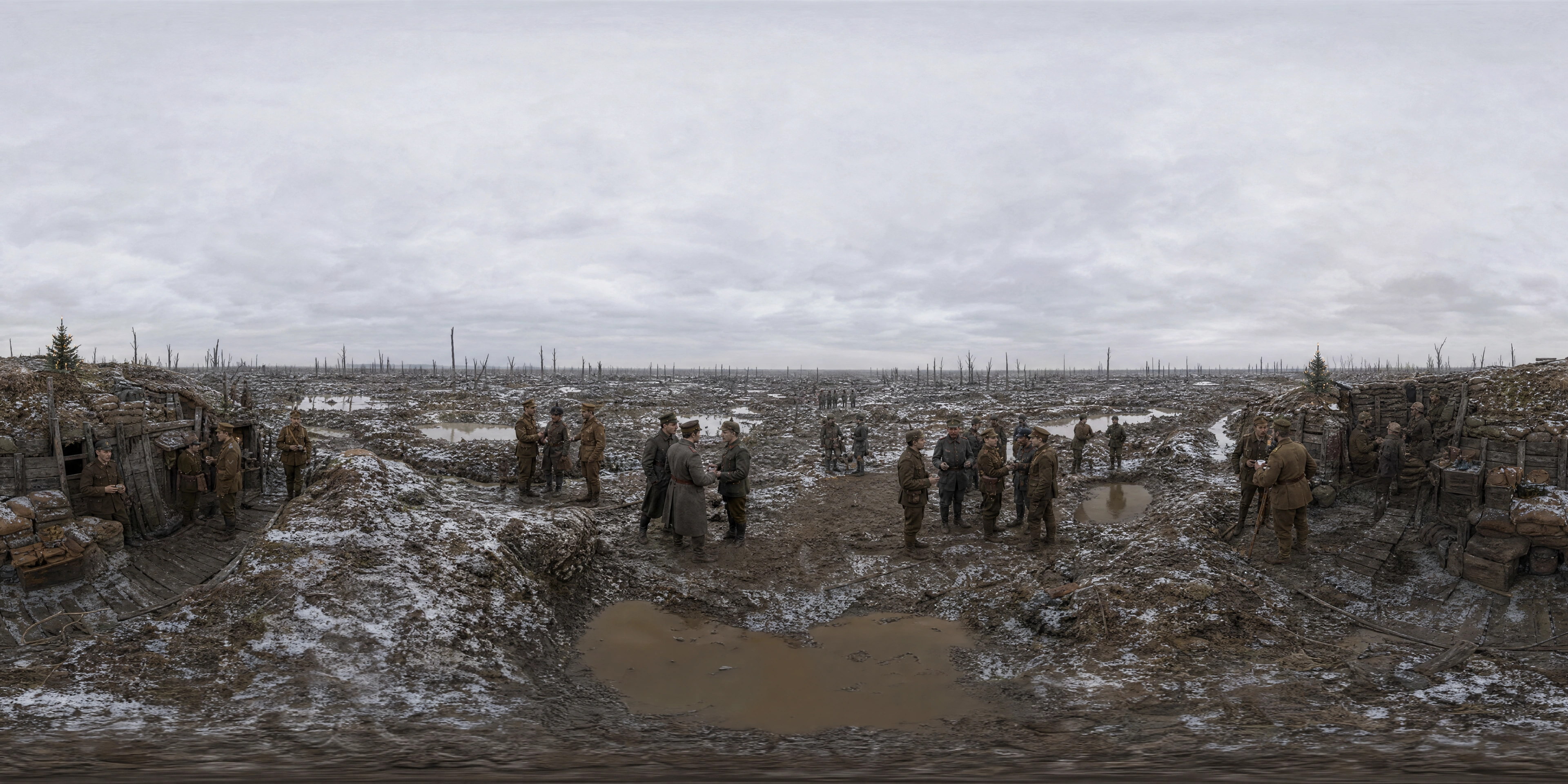 Panoramic scene depicting No man's land near Ploegsteert, Belgium (1914), No man's land near Ploegsteert, Belgium.