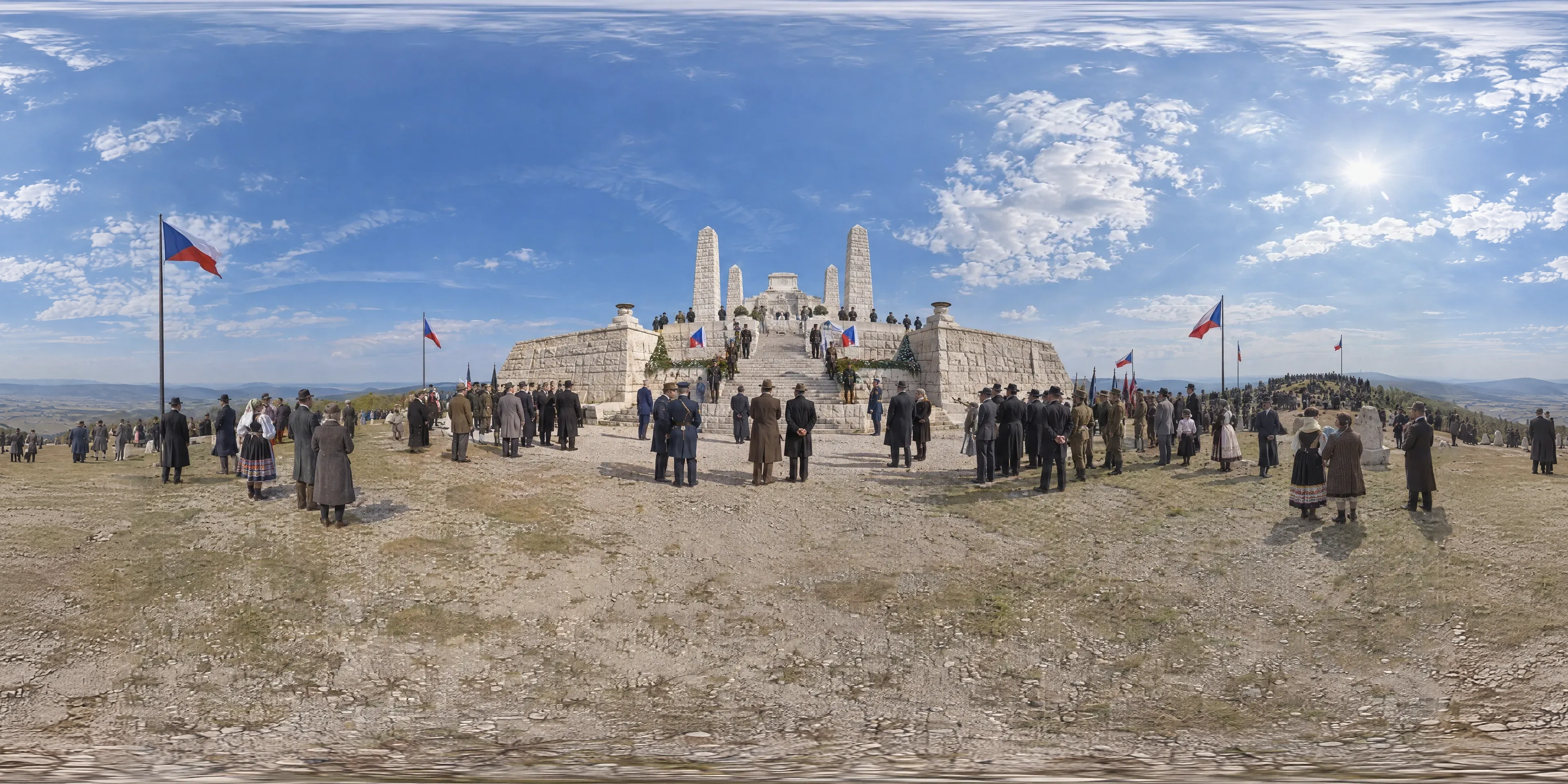Panoramic scene depicting Štefánik's Tomb, Bradlo (1928), Bradlo hill near Brezová pod Bradlom.