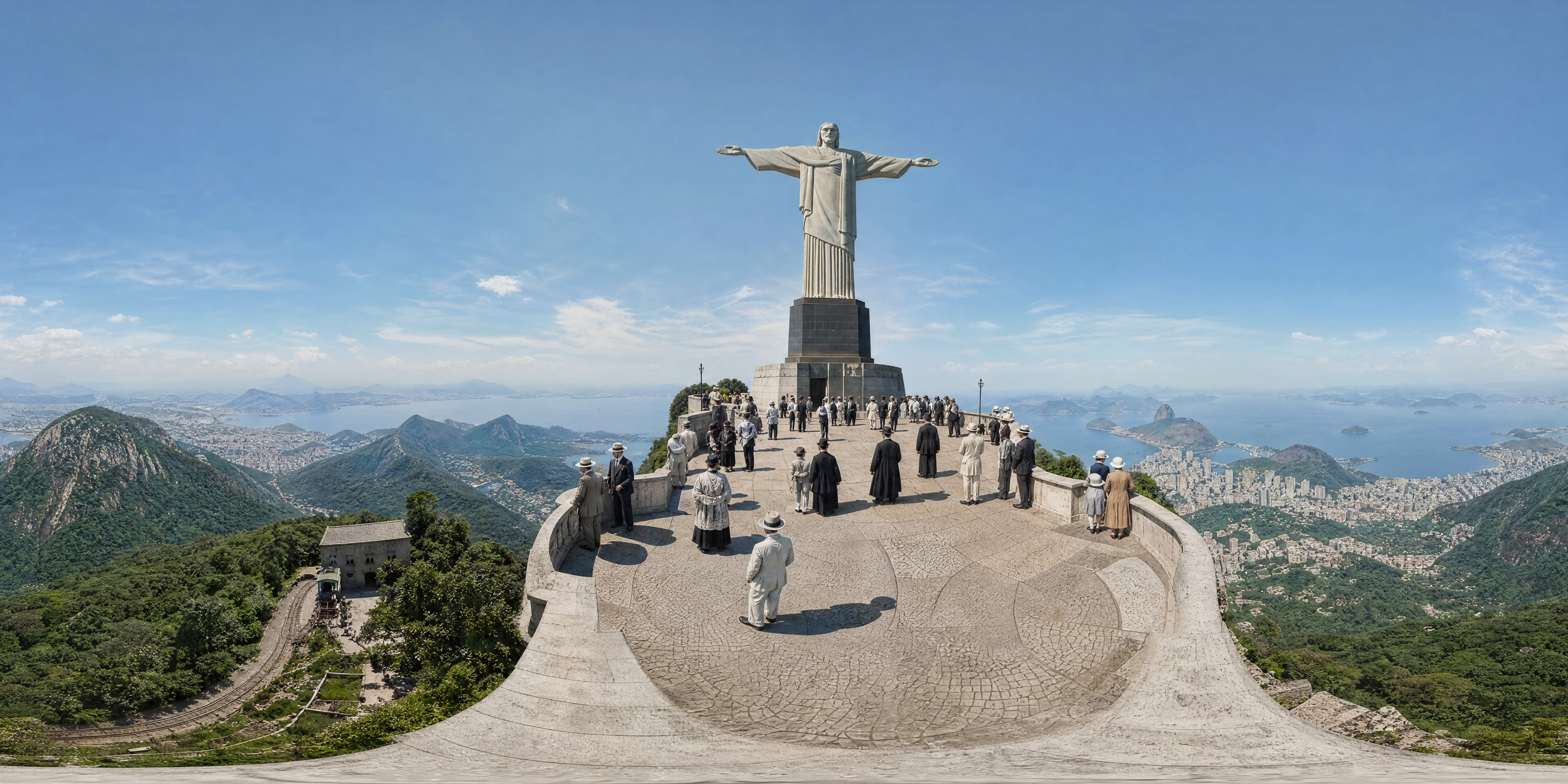 Panoramic scene depicting Christ the Redeemer, Rio de Janeiro (1931), Corcovado.