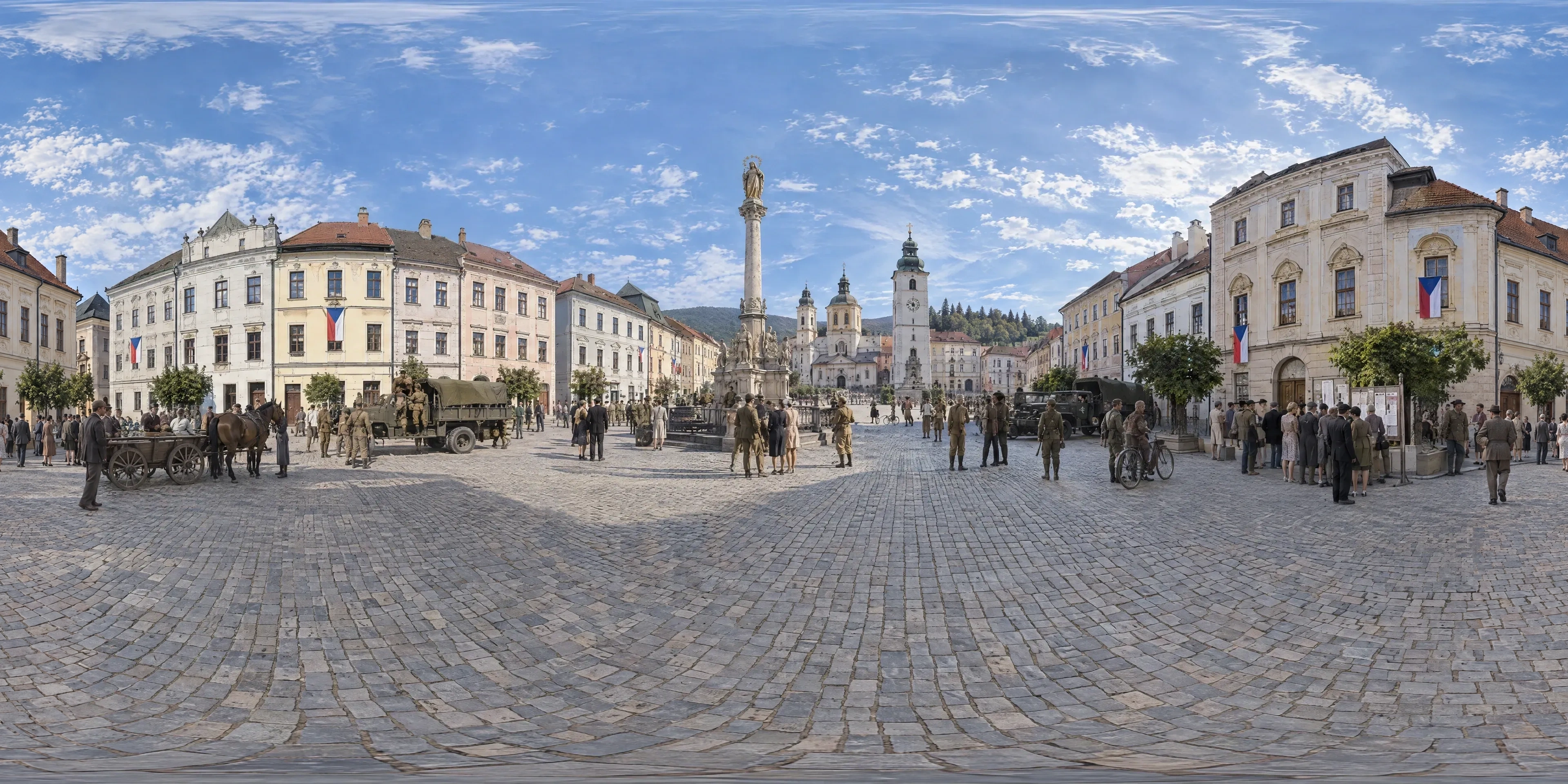 Panoramic scene depicting Main Square, Banská Bystrica (1944), SNP Square (Námestie SNP), Banská Bystrica.