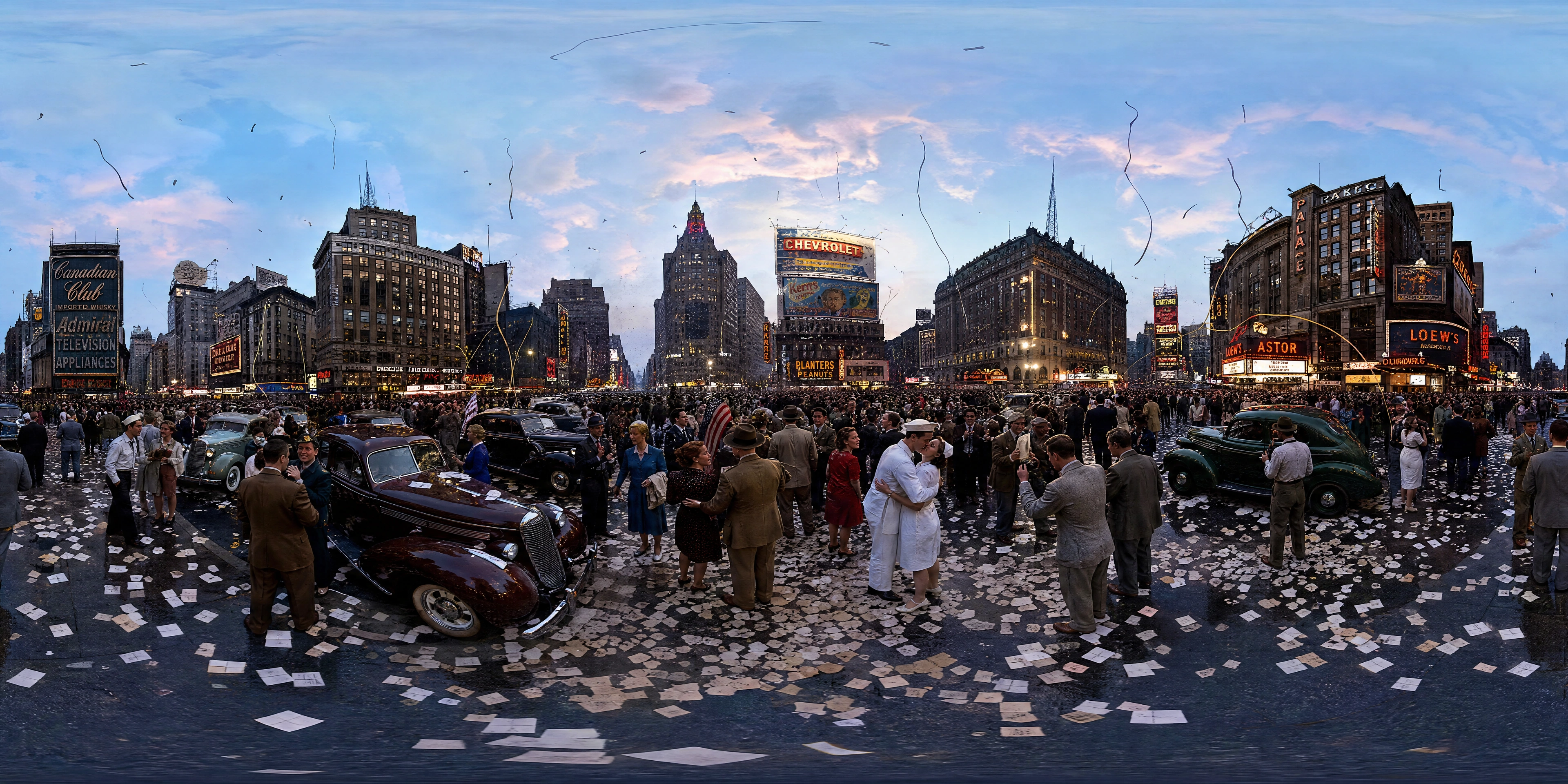 Panoramic scene depicting Times Square, New York (1945), Times Square, New York.
