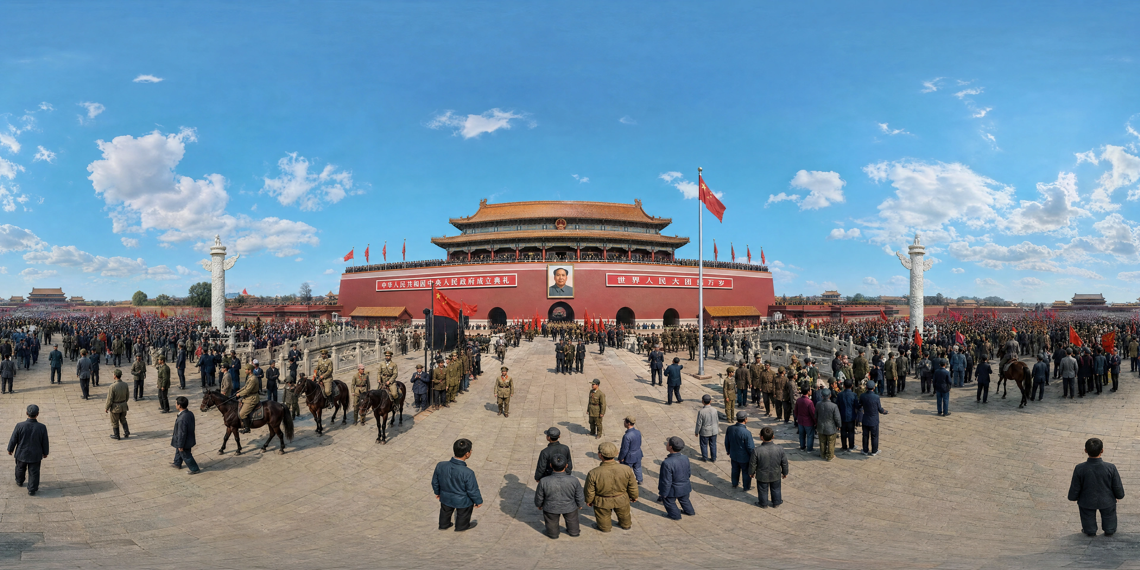 Panoramic scene depicting Tiananmen Gate, Beijing (1949), Tiananmen Gate, Beijing.