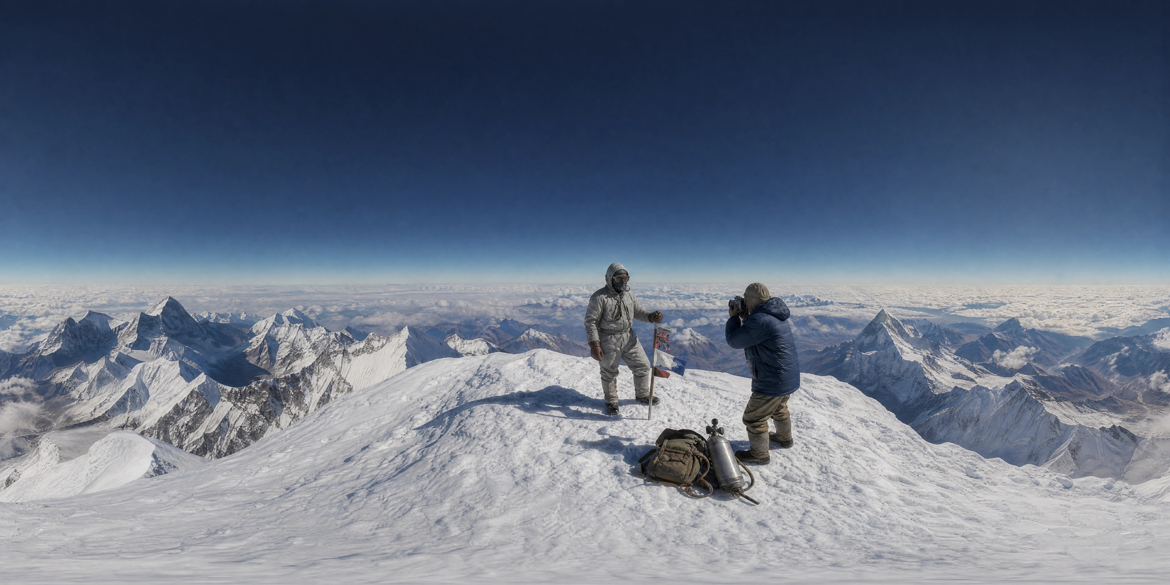 Panoramic scene depicting Summit of Mount Everest (1953), Summit of Mount Everest.