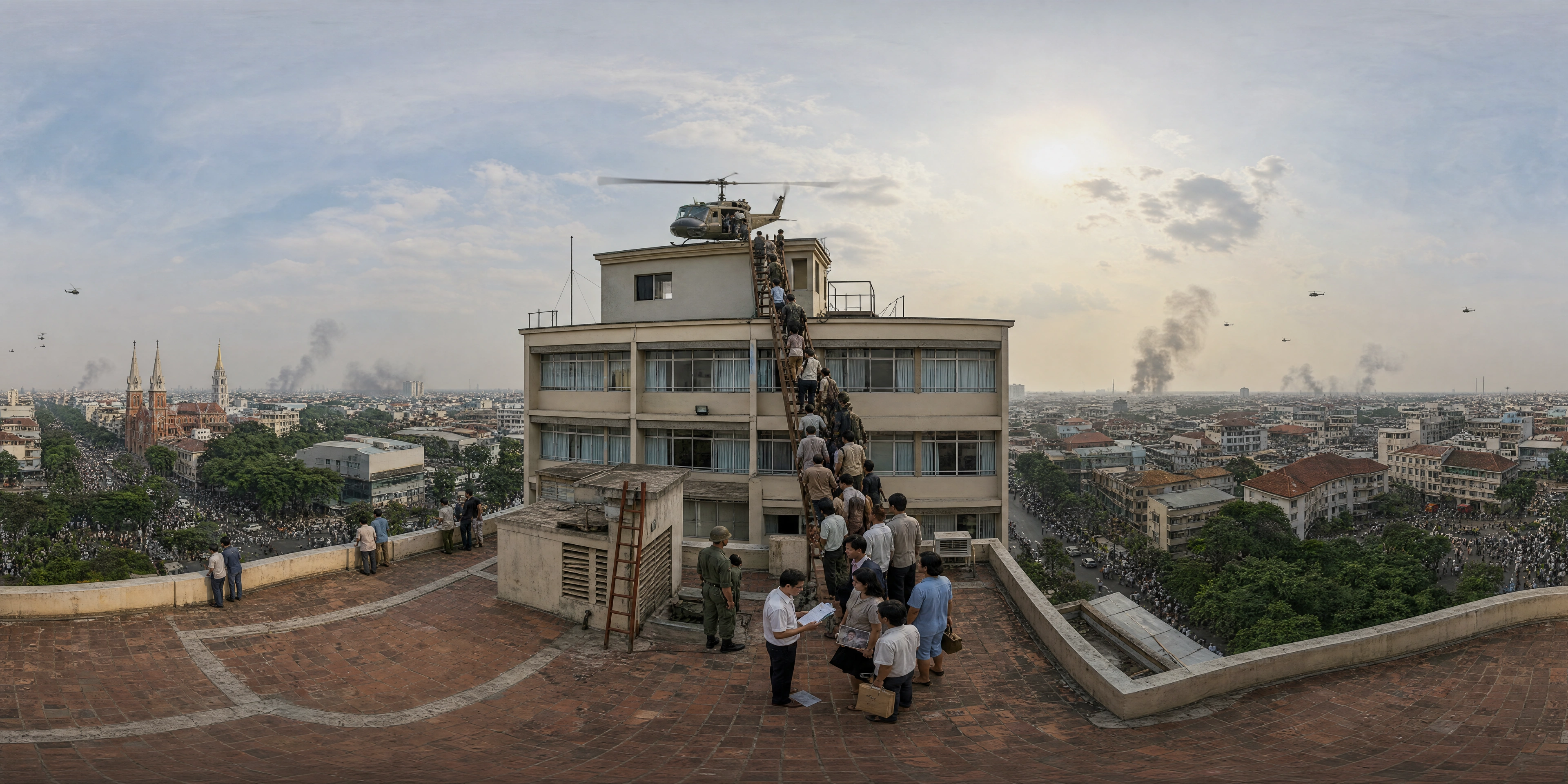 Panoramic scene depicting 22 Gia Long Street (Pittman Apartments), Saigon (1975), 22 Gia Long Street (Pittman Apartments), Saigon.