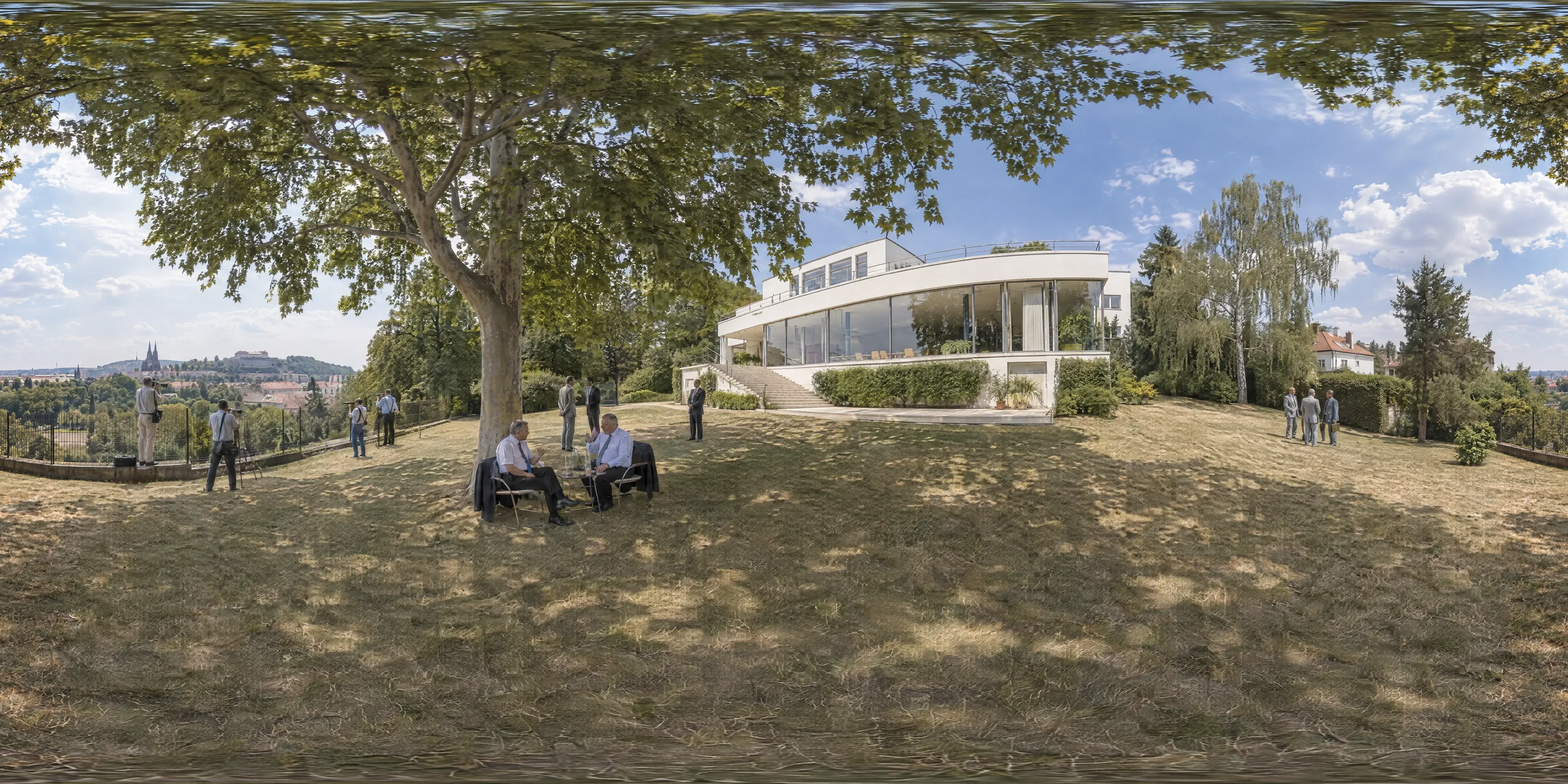 Panoramic scene depicting Villa Tugendhat, Brno (1992), Garden of Villa Tugendhat, Černá Pole, Brno.