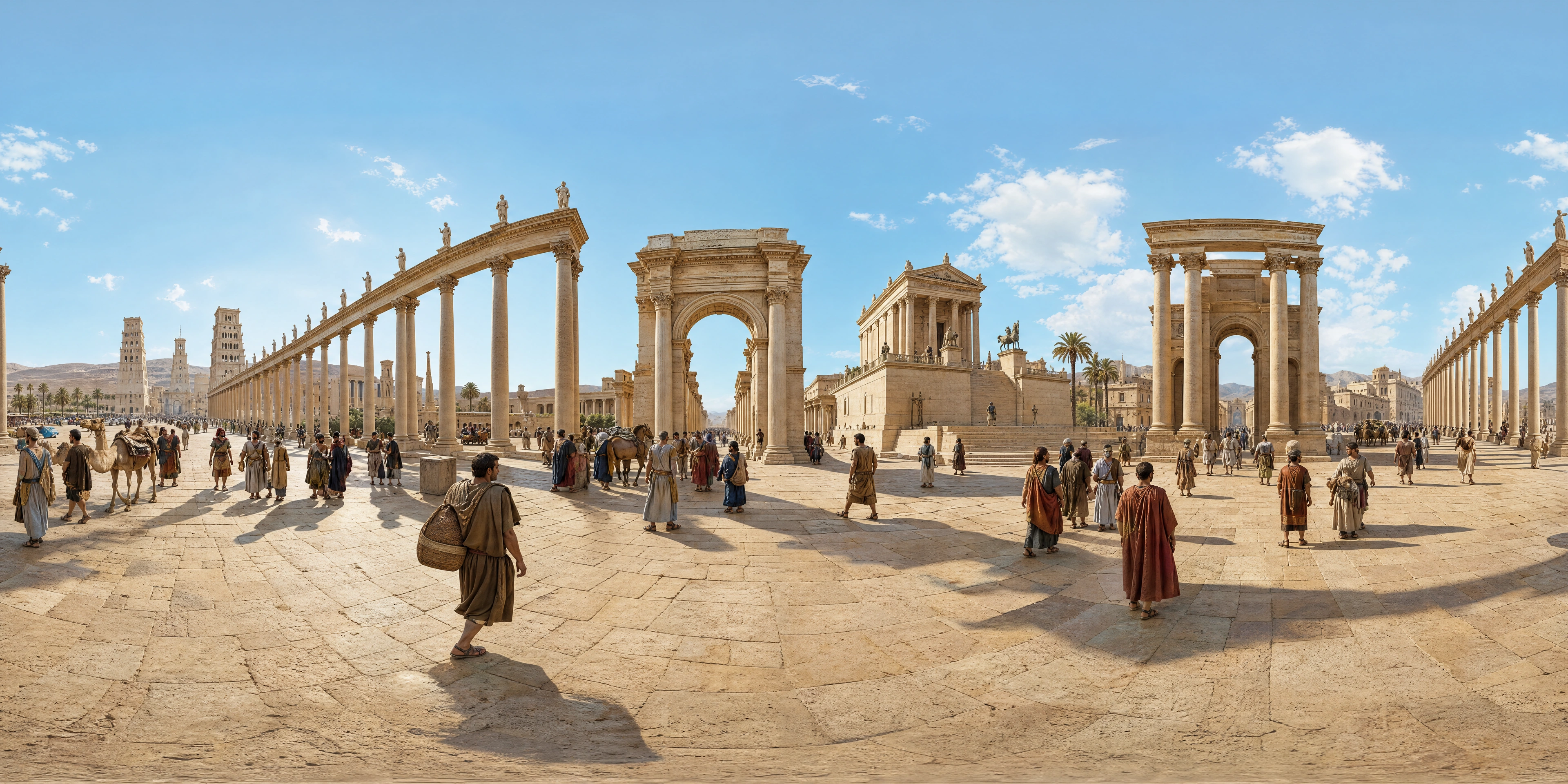 Panoramic scene depicting Palmyra (2nd century AD), Great Colonnade, Palmyra.