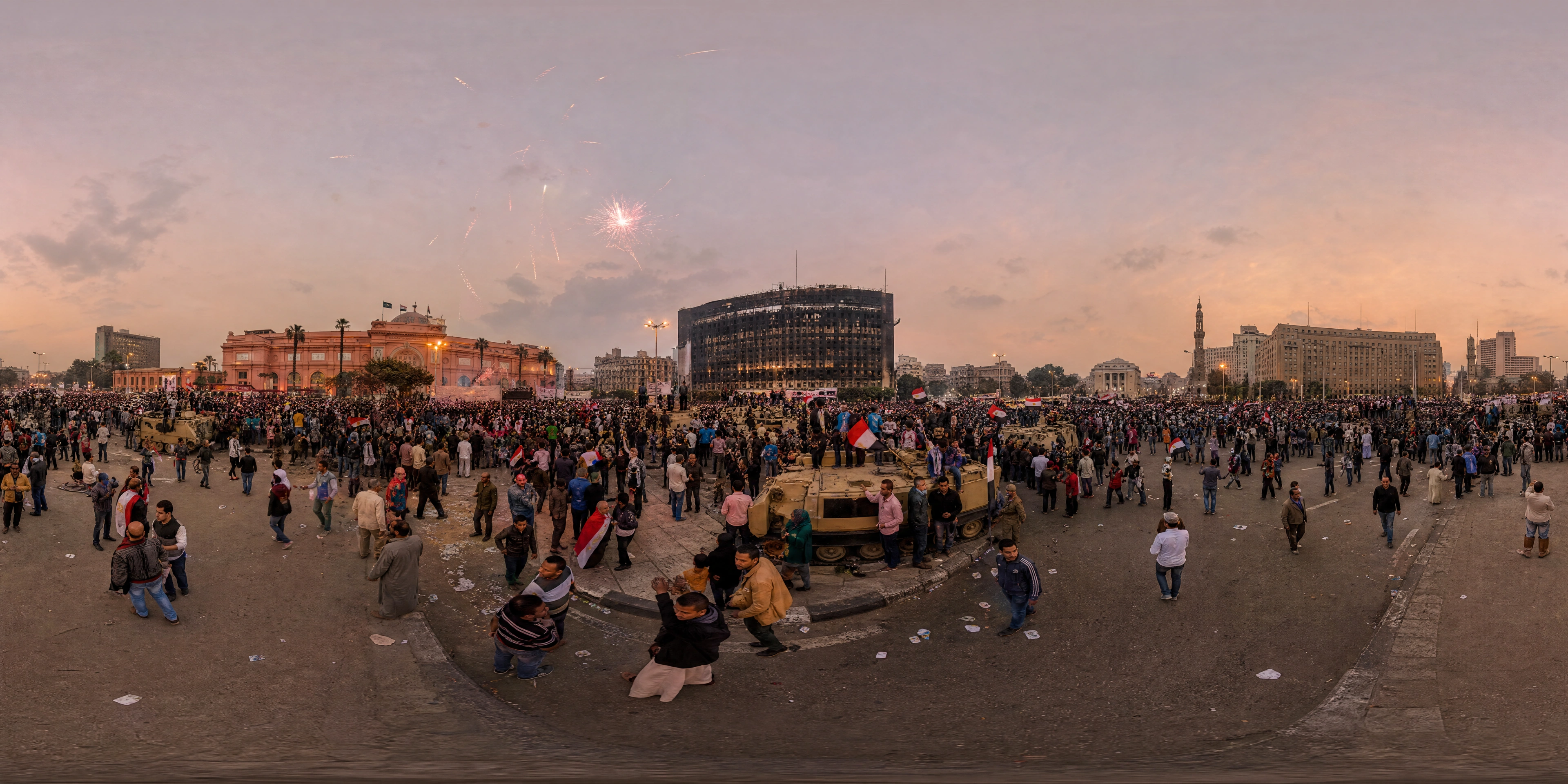 Panoramic scene depicting Tahrir Square, Cairo (2011), Tahrir Square, Cairo.