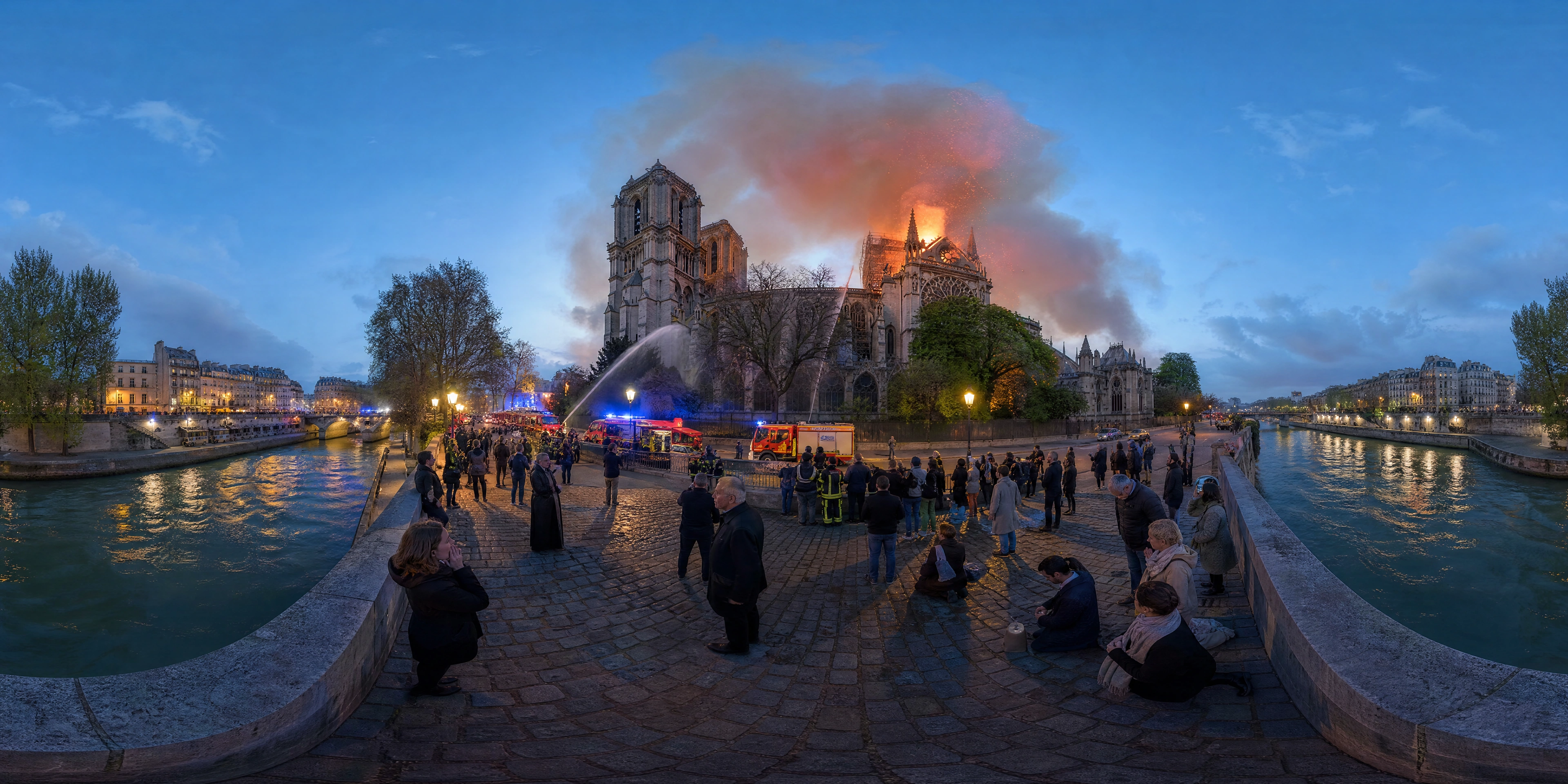 Panoramic scene depicting Notre-Dame de Paris (2019), Notre-Dame de Paris.